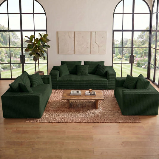 Trygoal 3-Pieces Sectional Boneless Couch Set for Living Room, Oversized Couch Including 3-Seater & 2-Seater & Single Chair, Deep Seat Sofa Set with Armrests & Pillows,No Assembly Required, Green