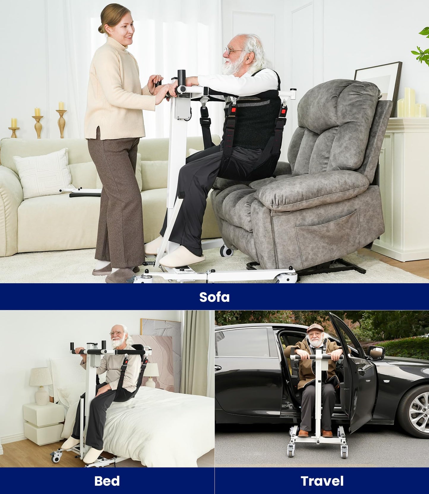 VOCIC Electric Transfer Lift for Car, Portable Folding Patient Lift Transfer Chair, Electric Assist Lift Aid for Seniors, Adults, AY06