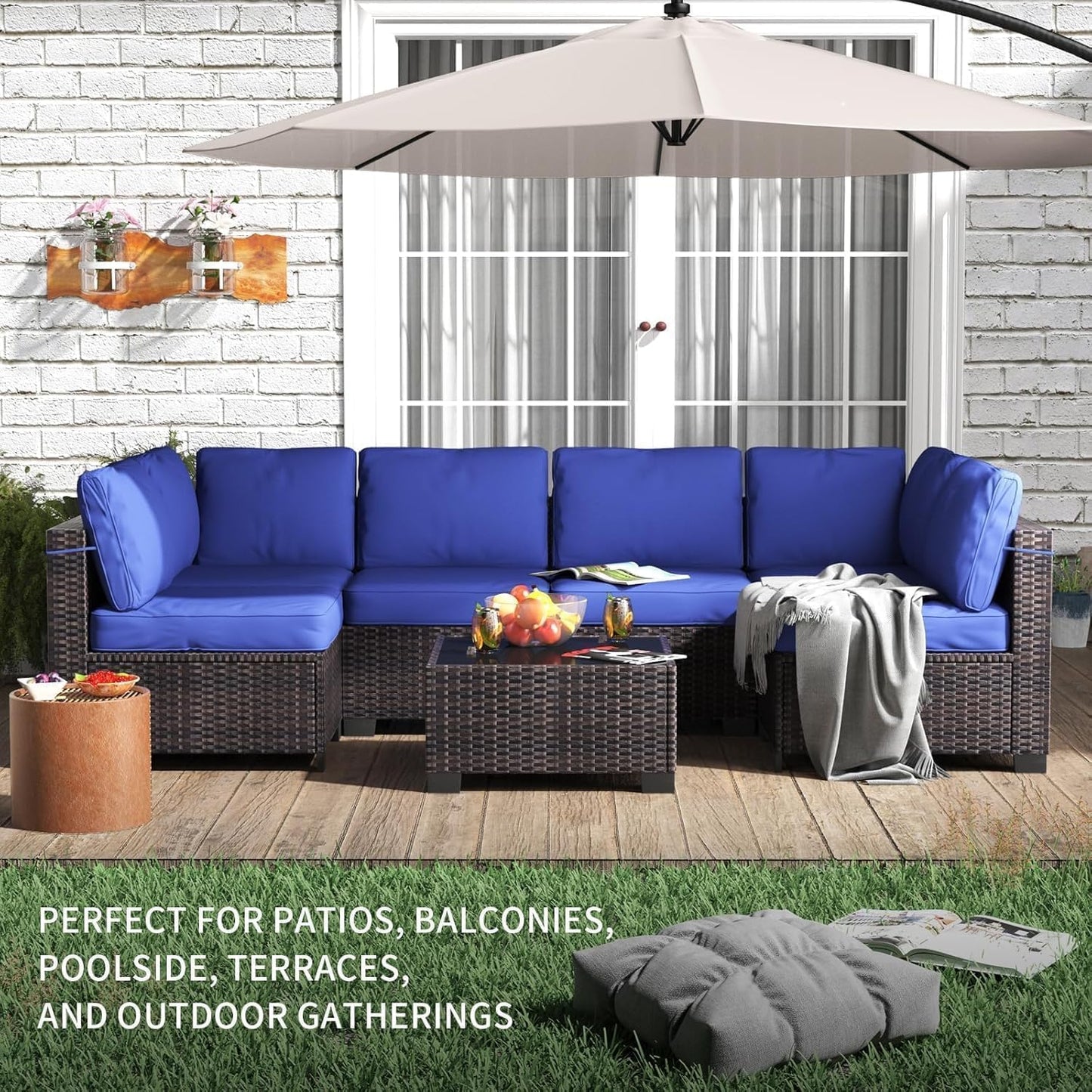Garvee Patio Furniture Set, 7-Piece Outdoor Couches for Patio, Wicker Sectional Sofa with Coffee Table & Cushions