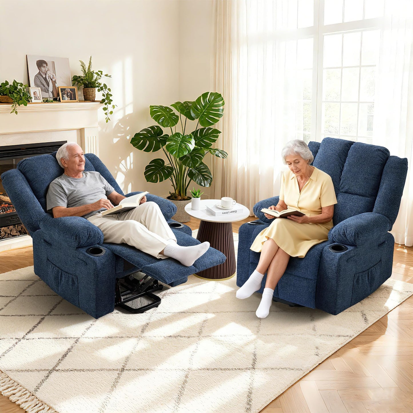 MilleLoom Oversized Power Lift Recliner Chair for Elderly with Vibration Massage and Lumbar Heating,150°Adjustable Lay Flat Lift Chair Electric Recliner Chairs,Stand Assist for Living Room,Dark Blue