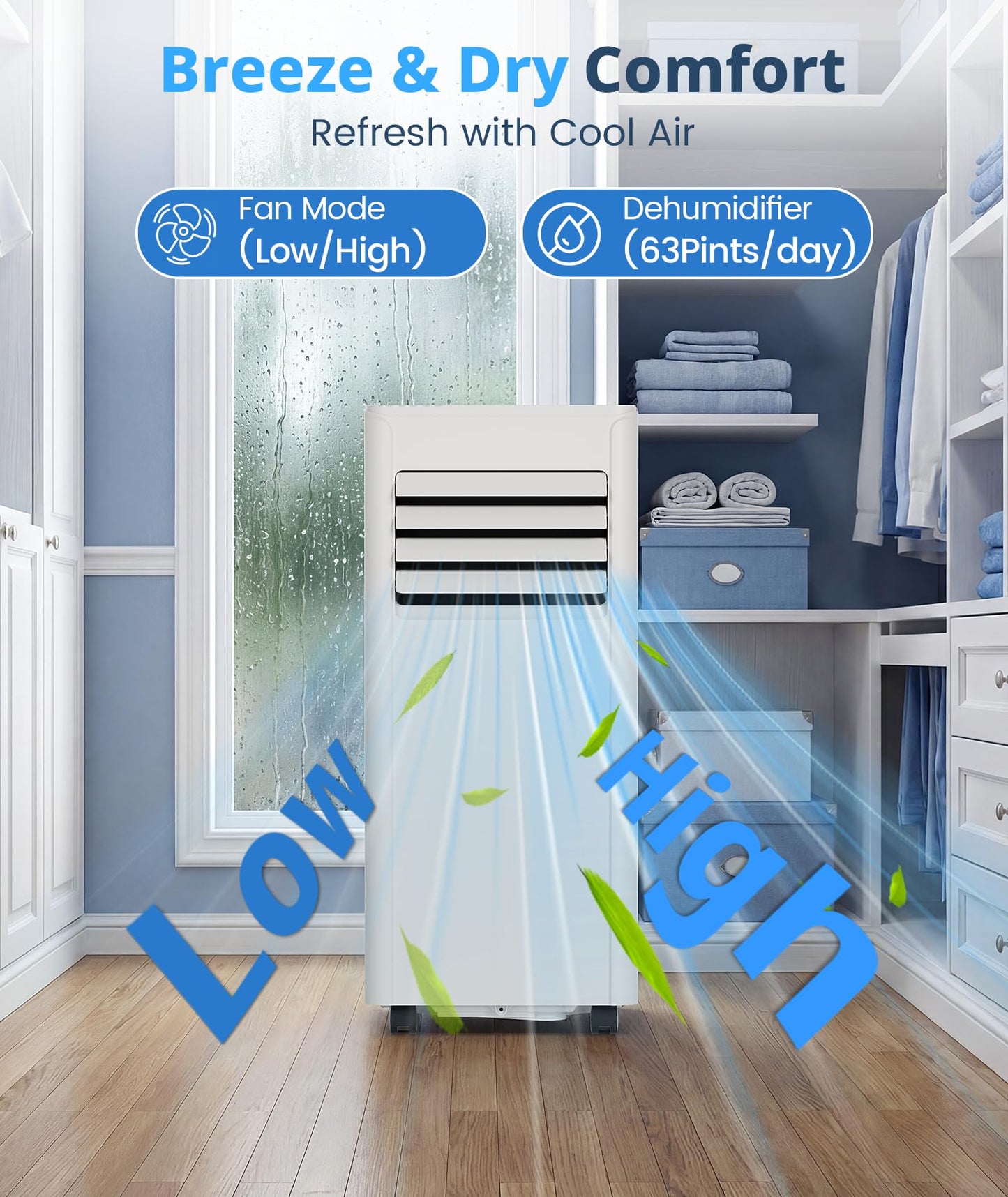 10,000 BTU Portable Air Conditioner, 4-in-1 AC Unit Cools 450 Sq.Ft, Quiet Air Conditioner with Dehumidifier & Fan, LED Display, Remote, 24H Timer, Window Kit for Bedroom Office Dorm