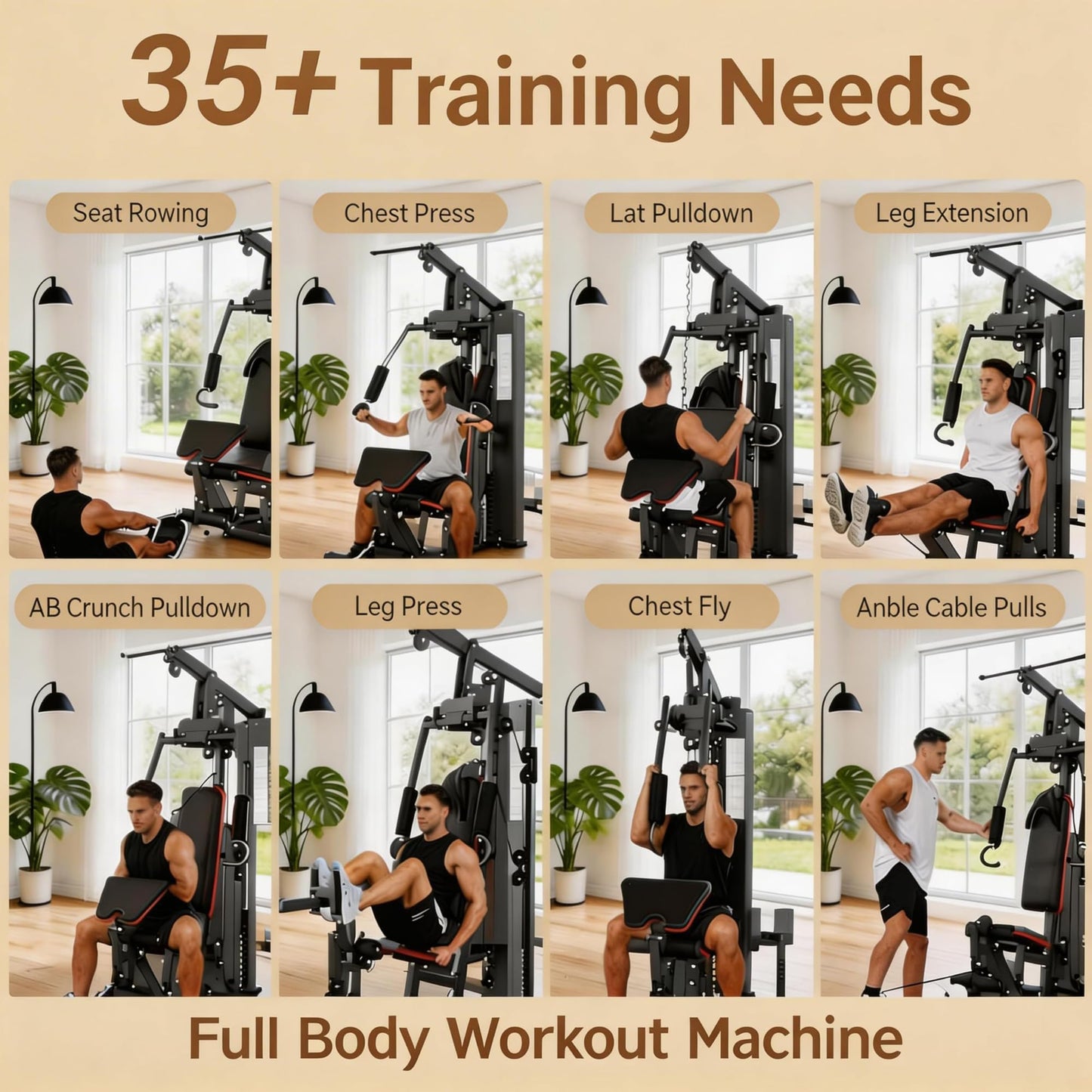 Multifunctional Home Gym Equipment with 150LB Weight Stack - Full Body Workout Machine for Strength Training, Home Gym Weight Machine with Pulley System, Leg Press - Compact Fitness Station