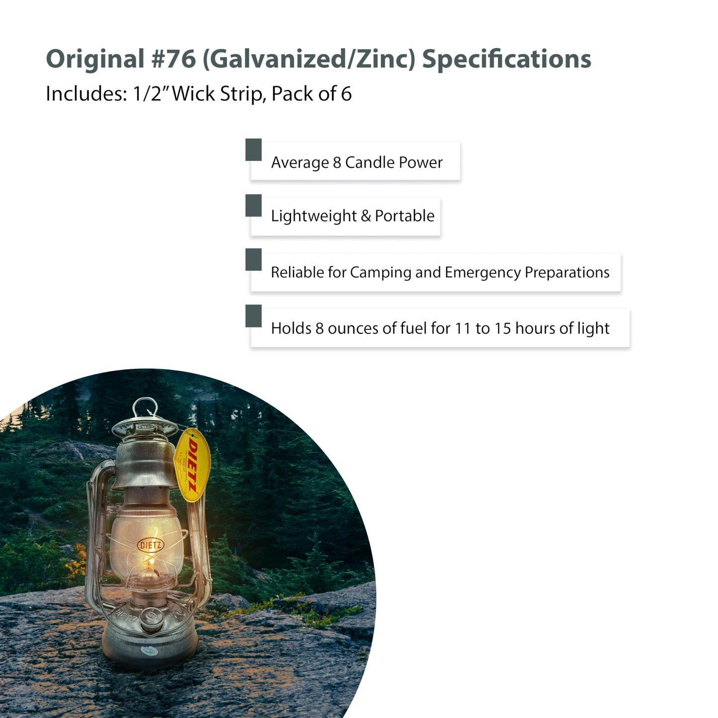 LIGHT OF MINE Galvanized Oil Lantern, Model LOM-LAMP-76, Multicolor, Includes 1/2in Replacement Wick Strips