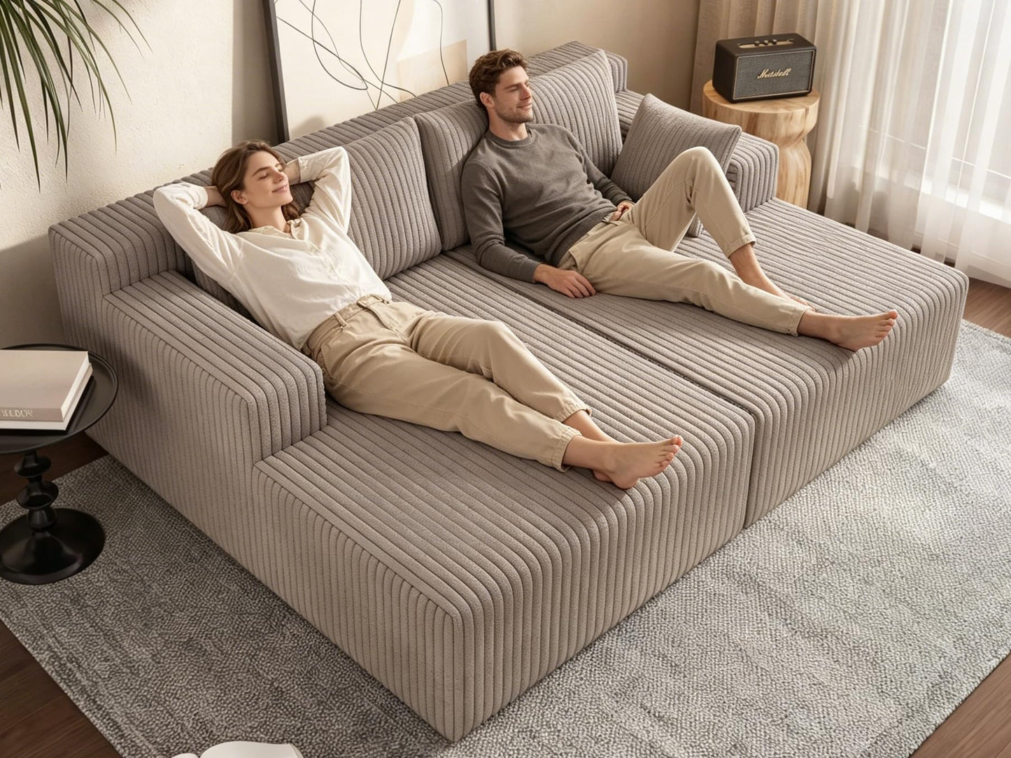 KEIKI 71" L Oversized Double Lounge Chaise Indoor, Corduroy Deep Seat Sectional Modular Couch Sleeper Loveseat Chair, Boneless Upholstered Reading Lazy Cloud Plush Sofa Bed for Living Room, Bedroom