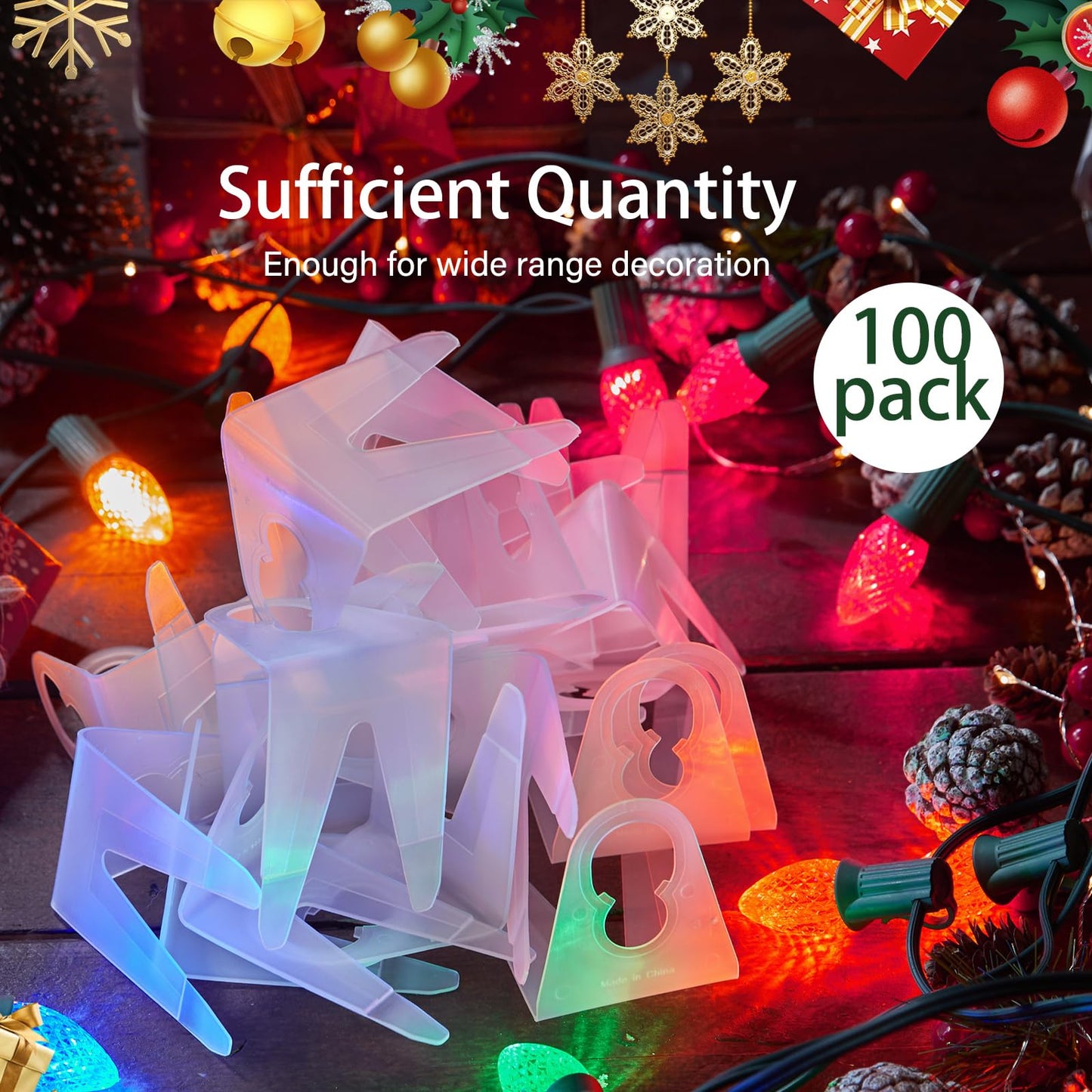 Minetom Christmas Light Clips, 100 Pack, C7 C9 Shingle Tab, White, 7-Shape Design, Outdoor Use, Leaf Guard for Roof and Gutter
