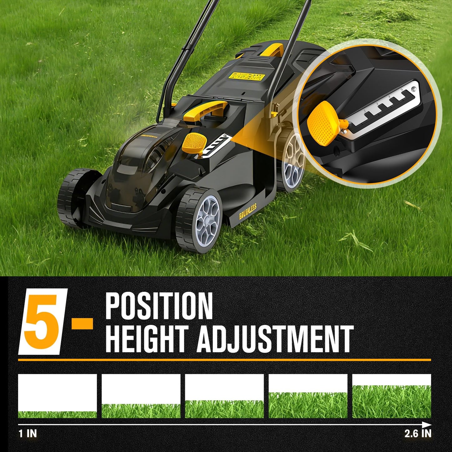 14" Cordless Lawn Mower Compatible with Dewalt 20V MAX Battery