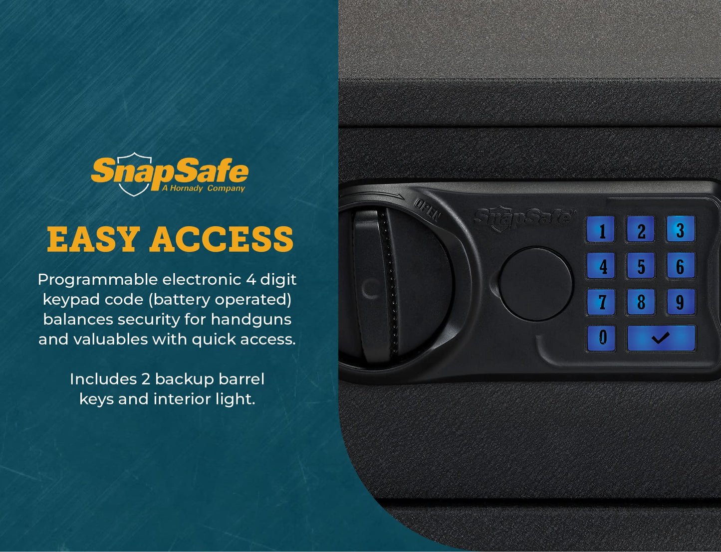 SnapSafe Gun Keypad Safe, XL – Keypad Handgun Safe for Your Pistol and Valuables – Electronic Keypad Entry with Backup Key – Black, Measures 20.5 x 14.8 x 8 Inches – Item 75435