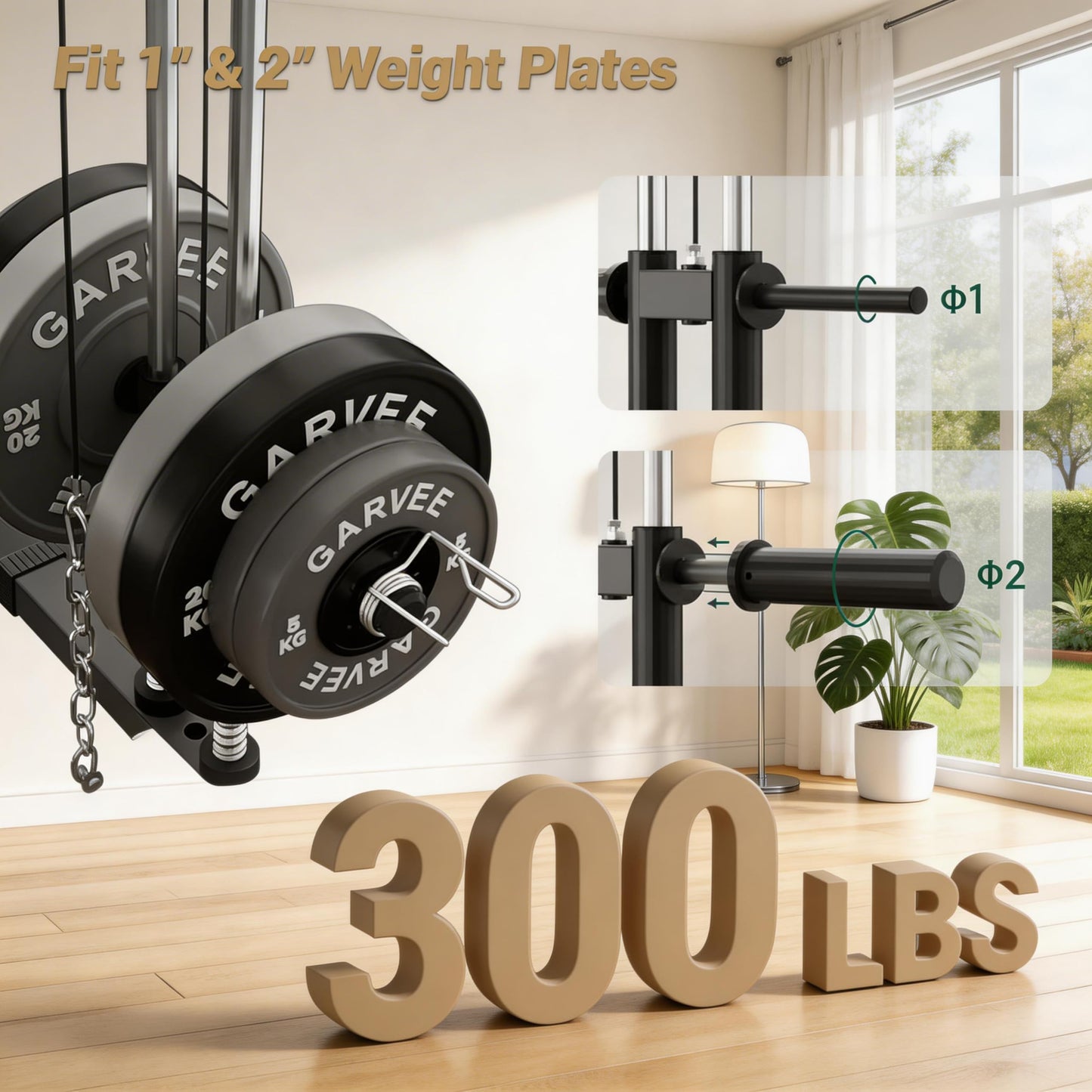 Full Body Workout Machine - 5-in-1 Home Gym Equipment with LAT Pulldown, Chest Press, Leg Extension & Seated Row, 300LB Capacity Strength Training Station, Fits 1” & 2” Weight Plates (Not Included)