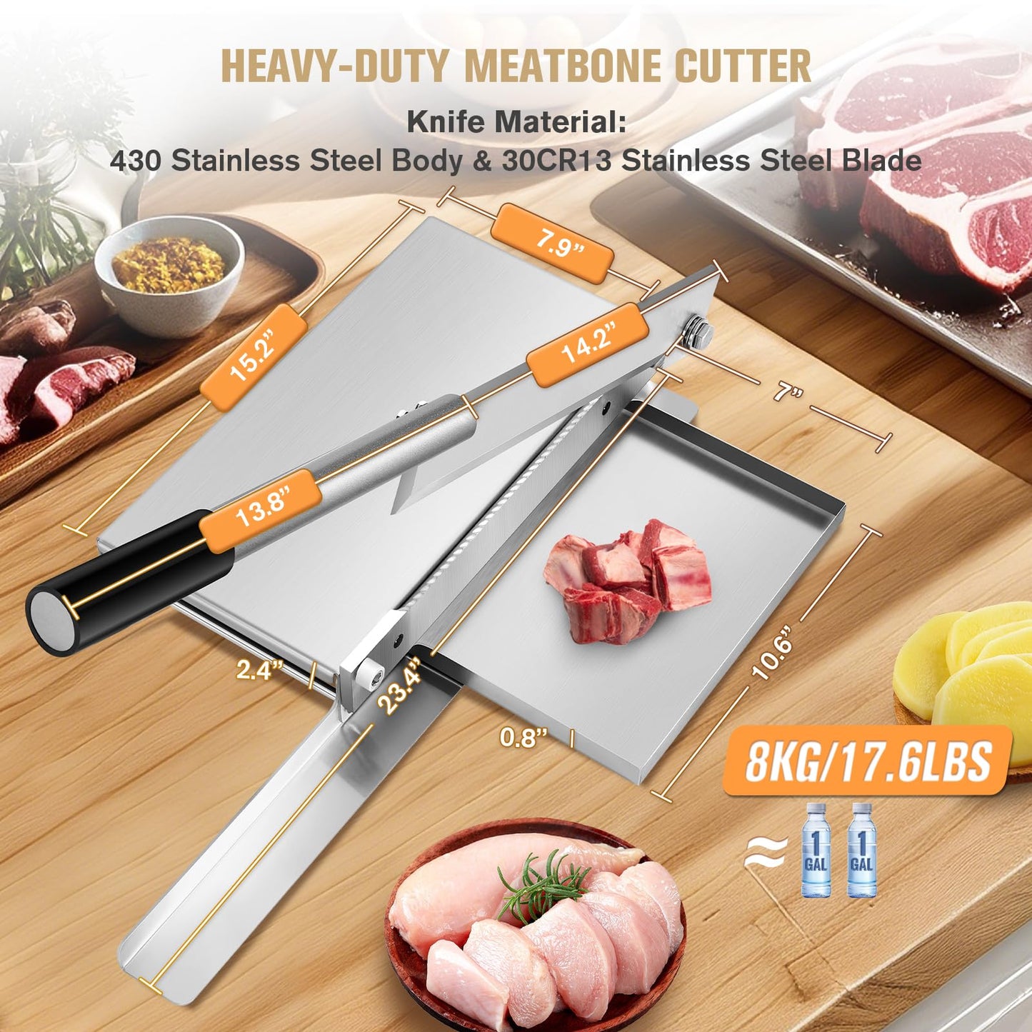 Moongiantgo Manual Meat Bone Cutter Rib Slicer Heavy Duty Chicken Cutting Machine with 16 Inch Knife SUS Bone Chopper for Beef Goat Pig Fish Butcher Commercial Kitchen (KD0298)