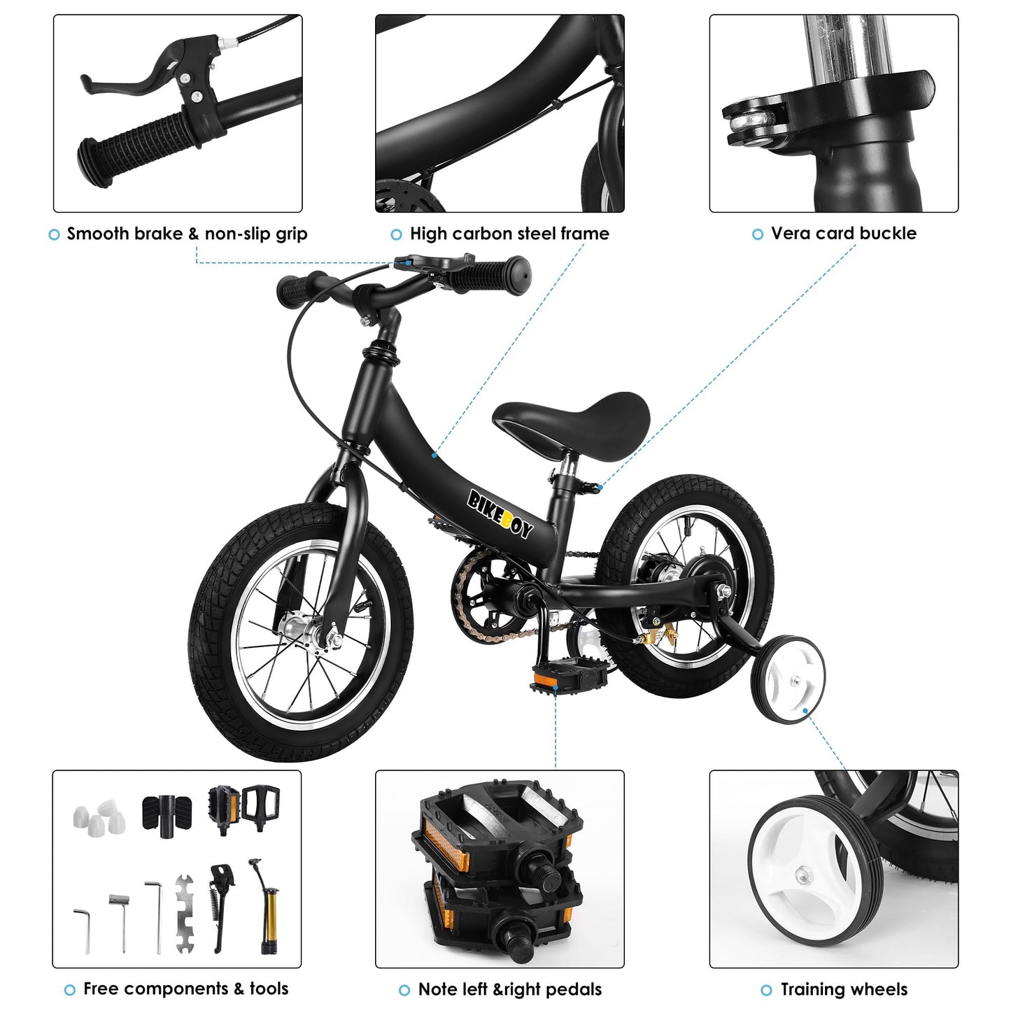 Balance Bike 3 in 1,The Dual Use of a Kids Balance Bike and Toddler Bike, for 2 3 4 5 6 7 Years Old -12 14 16 Inches with Training Theory, Brake, Pedal