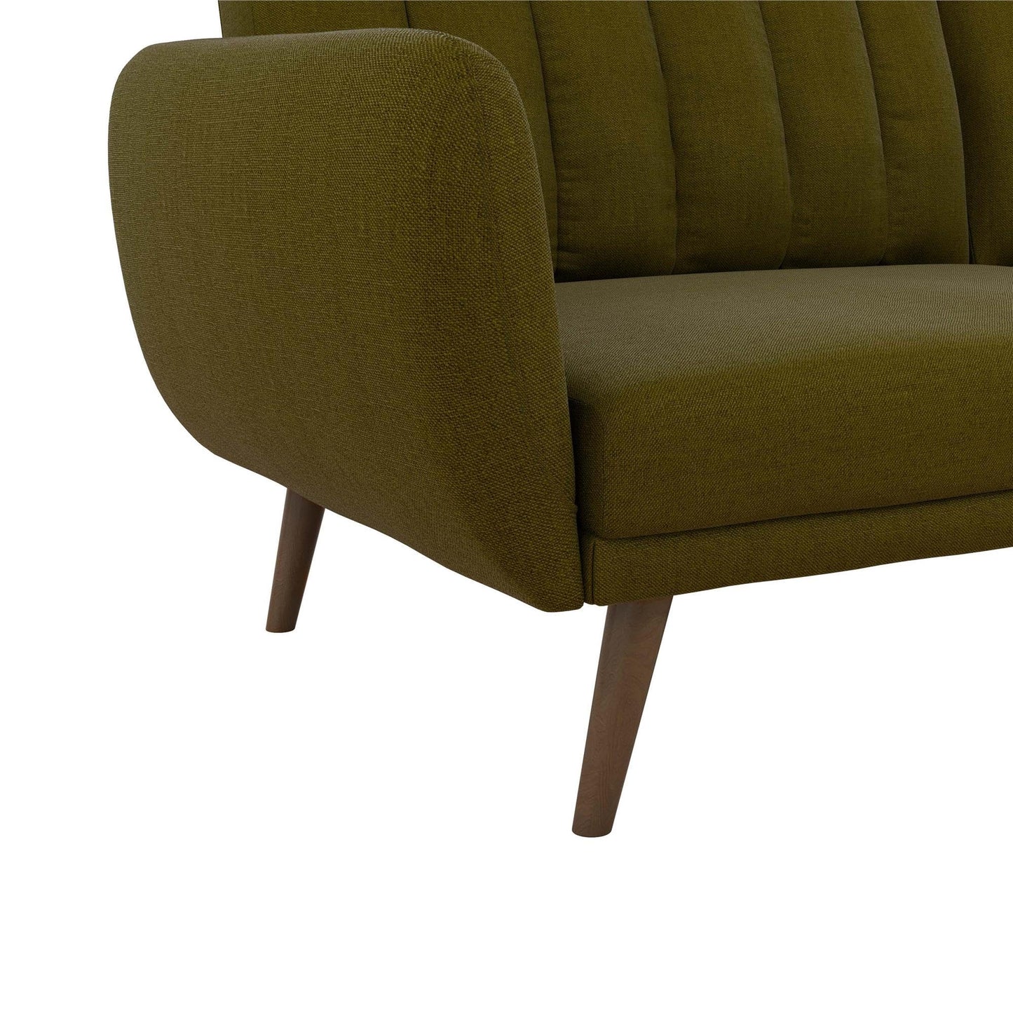 Novogratz Brittany 82 Inch Futon Sofa Bed in Faux Leather, Upholstered Couch Sleeper with Tufted Back, Mid-Century Modern Design, Green