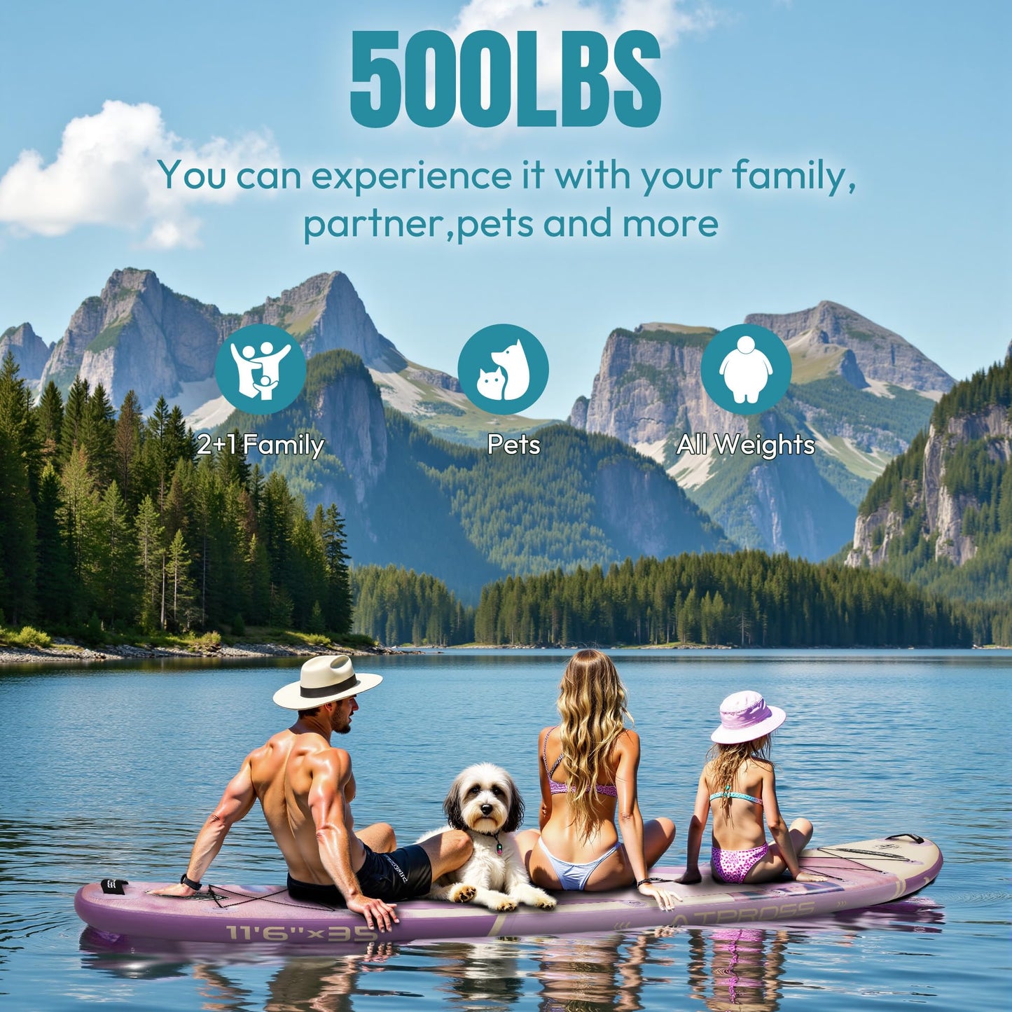 ATPROSS 12'x36 Inflatable Paddle Board, 500lbs Extra Wide Stand Up Paddleboard for Adults with Premium SUP Accessories Kit & Backpack, Blow Up Kayak Non-Slip Stable Deck Boat for Yoga Fishing Surf