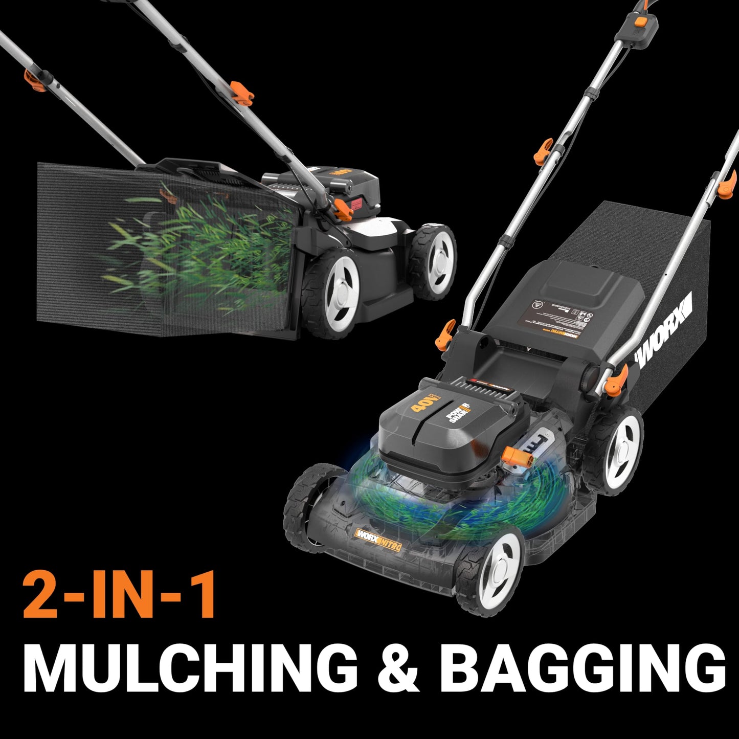 WORX Cordless Lawn Mower, 17" Electric Mower Cuts to Edge, Compact & Lightweight Push Lawn Mower with 6-Position Height Adjustment for Medium Size Yards, 2 Batteries & Charger Included, WG745