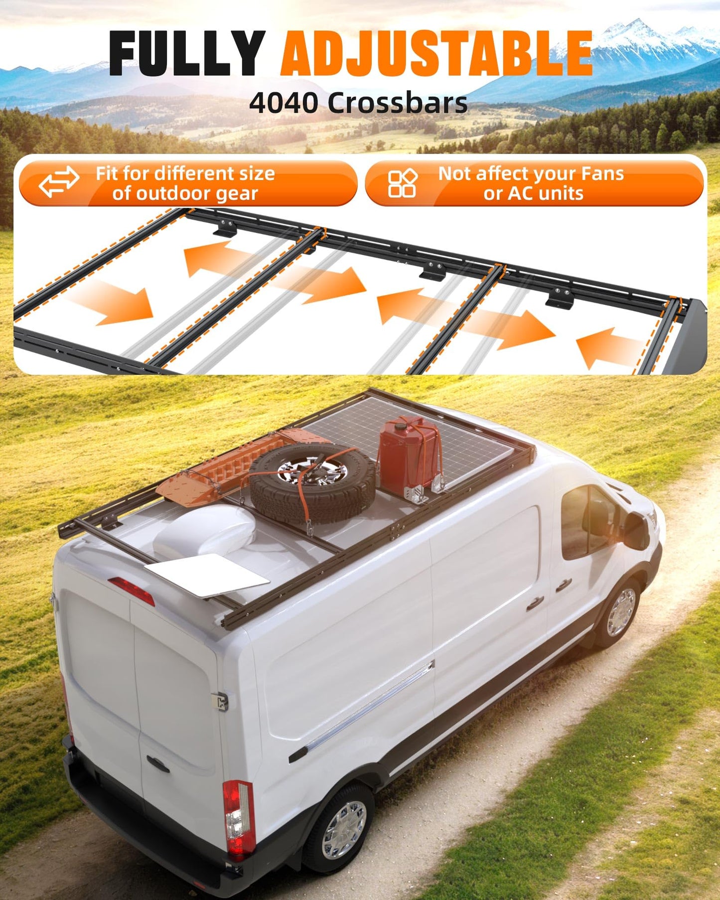 MELIPRON Low Profile Roof Rack Fit for Ford Transit 148" WB Mid Roof