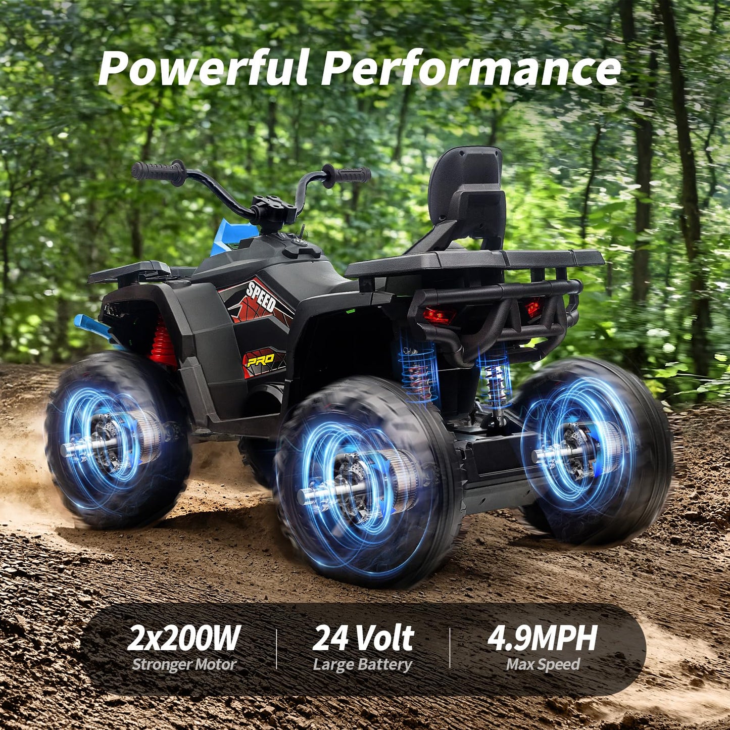 Hikiddo Kids ATV 4 Wheeler, 24V Ride On Toys Car for Big Kids with 400W Motor, 2 Seater - Blue