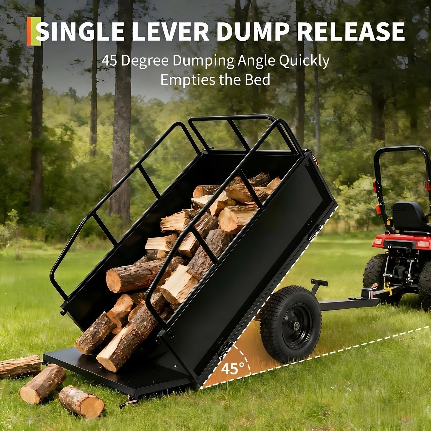 Heavy Duty ATV Trailer Steel Dump Cart, 750 lbs 17 Cubic Feet, Garden Utility Trailer Yard Trailers with Removable Sides for Riding Lawn Mower Tractor