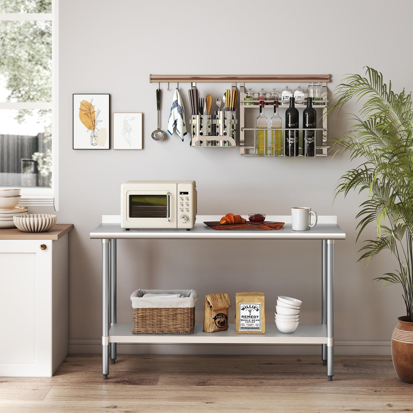 HARDURA Stainless Steel Table Prep & Work Table 24 x 60 Inches NSF Heavy Duty Commercial with Undershelf and Backsplash for Restaurant Kitchen Home and Hotel