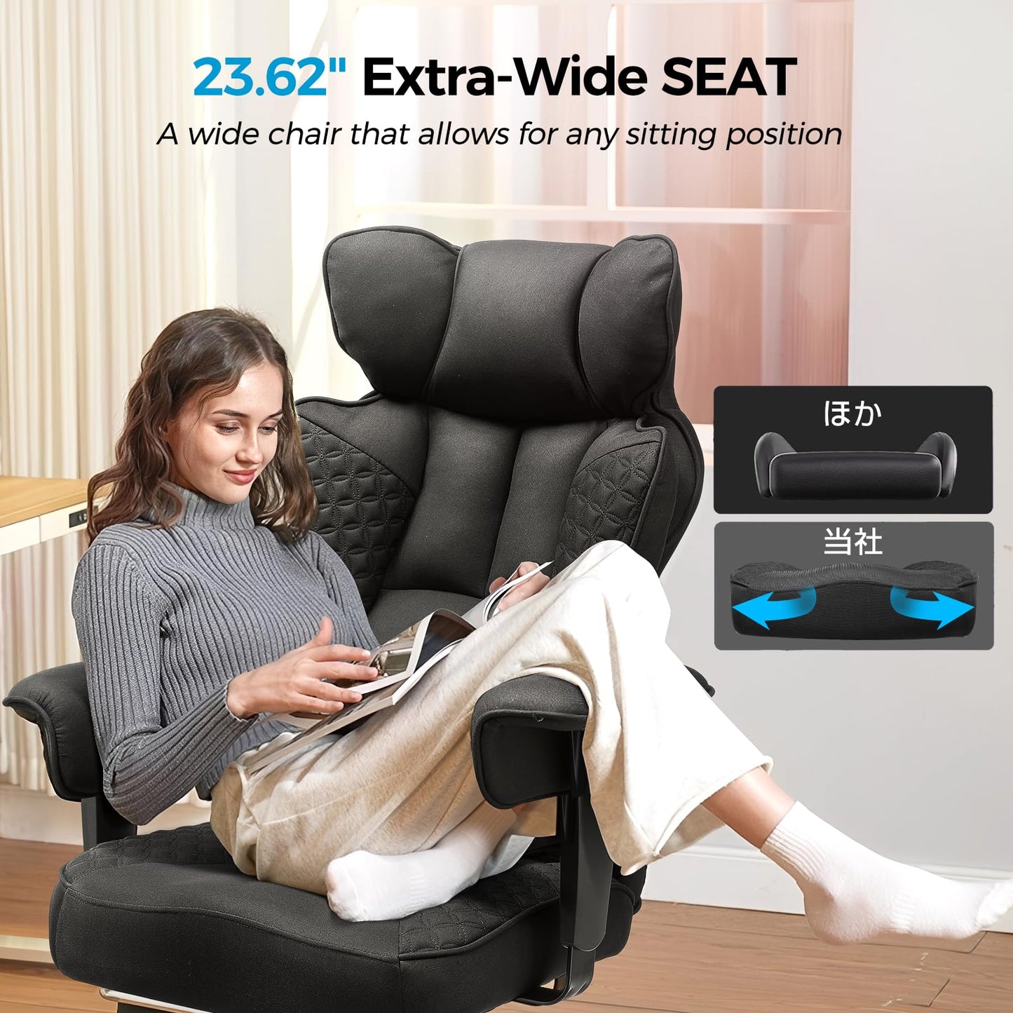 COMHOMA Big and Tall Office Chair Heavy Duty Wide Ergonomic Fabric Deluxe Embossing Designed Gaming Chair with Foot Rest,150°Reclining Adjustable Armrests Pocket Spring Back Support and Pillow
