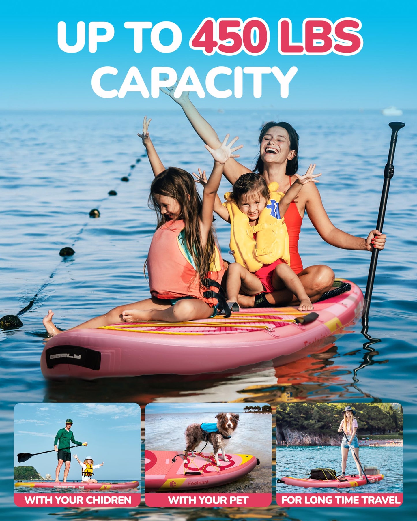 BIGFLY 11'6"x35"x6" Inflatable Non-Slip Stand Up Paddle Boards with Kayak Paddle 4pcs, Kayak Seat, Anti-Slip Scratch Resistant Widened SUP Board for Pet Dog Family Board Travel Leisure