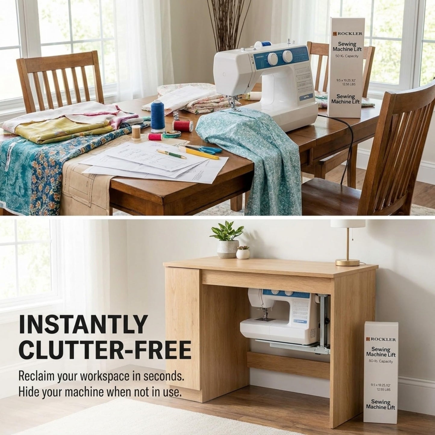 Sewing Machine Lift Mechanism – 50-lb. Capacity Heavy Duty Sewing Furniture for Ergonomic Use – Easy-to-Install Smooth Airlift Mechanism for Clutter-Free Workspace & Touch Release Operation