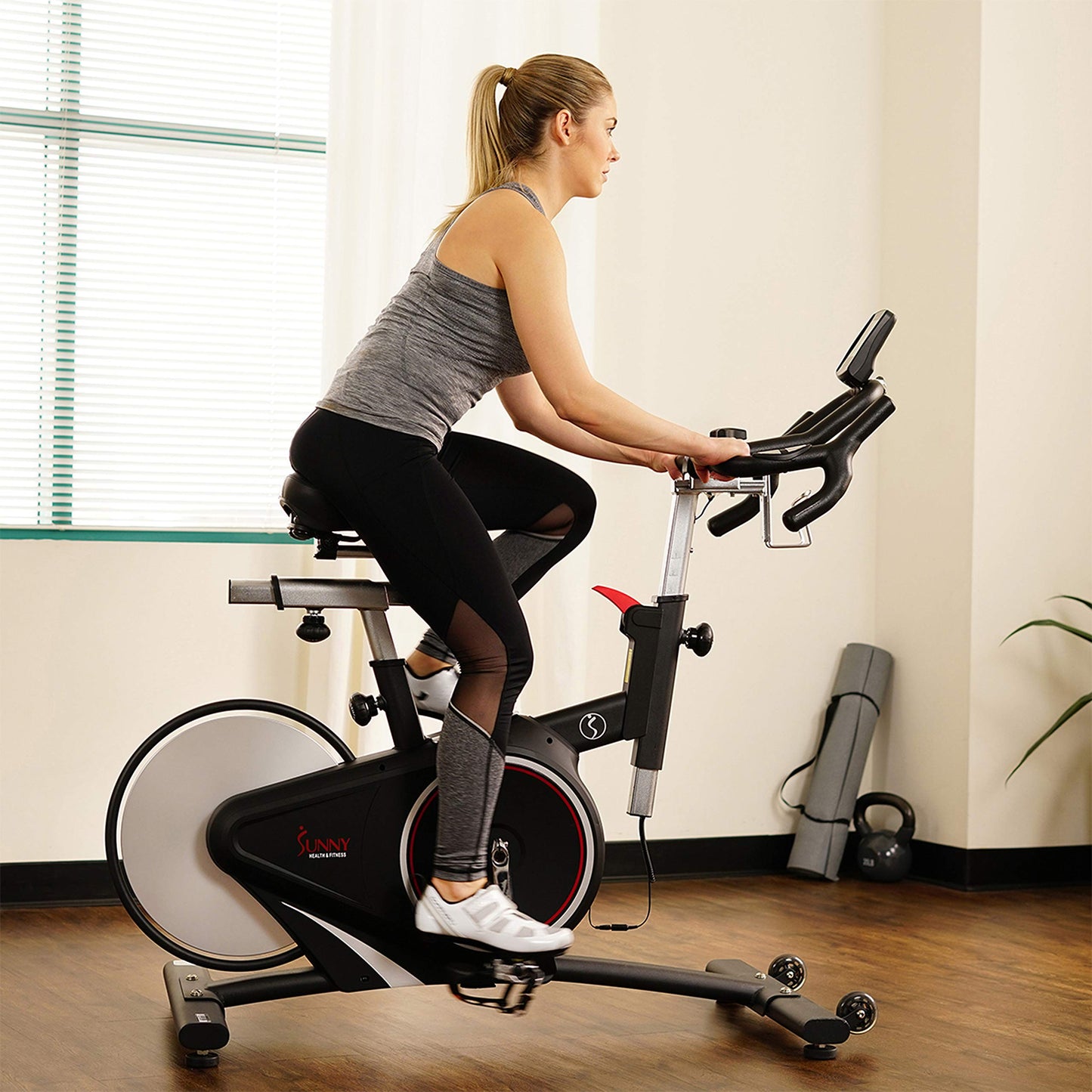 Sunny Health & Fitness Magnetic Rear Belt Drive Indoor Cycling Exercise Bike with RPM Cadence Sensor - SF-B1709, Black
