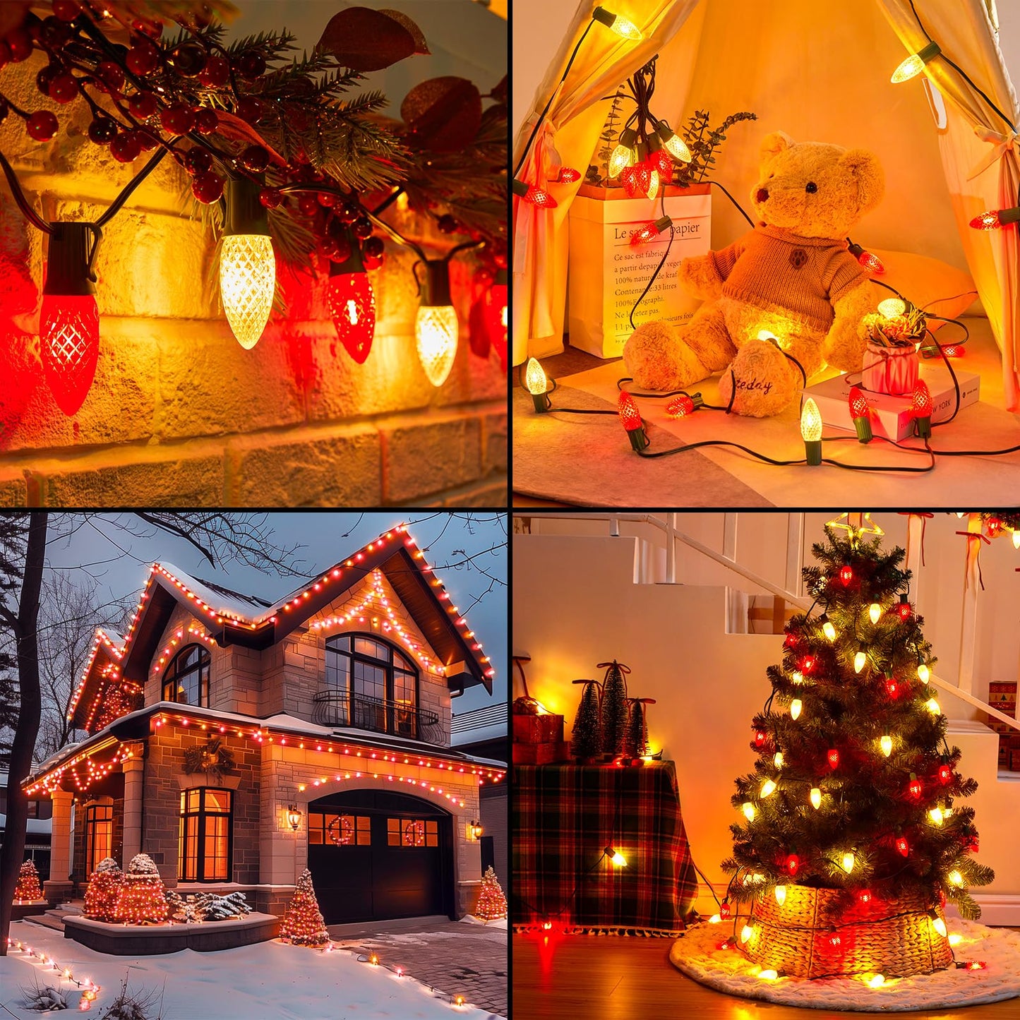 Minetom C9 LED Christmas String Lights - 100 FT, 50 LED, Waterproof, Red and Warm White, UL Certified for Indoor/Outdoor Decor