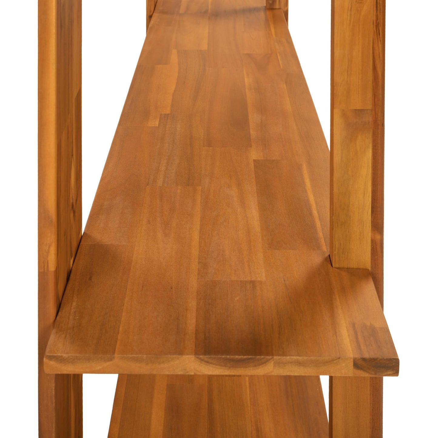Merax 4 Shelf Bookcase H-70 L-53 Acacia Wood Open Bookshelf Teak Finish