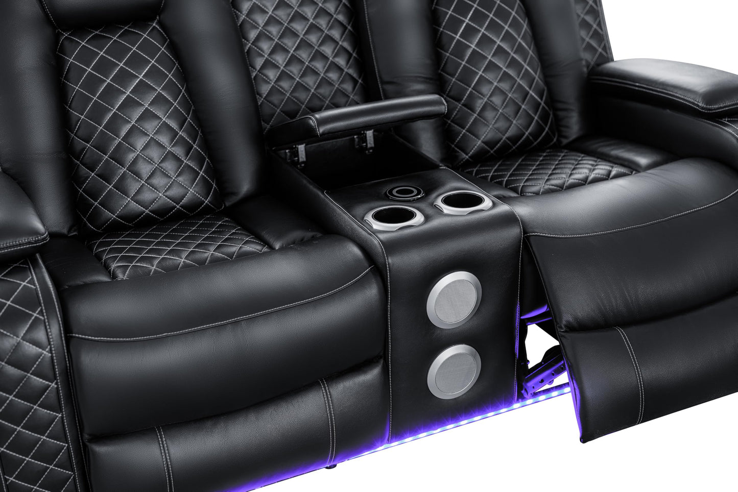 Ball & Cast Power Recliner Sofa Set Leather Reclining Couch Home Theater Seating 3PCS Recliner Couch Loveseat & Chair Sets with Coffee Table,Reading Light,Cup Holders for Home Theater,Living Room