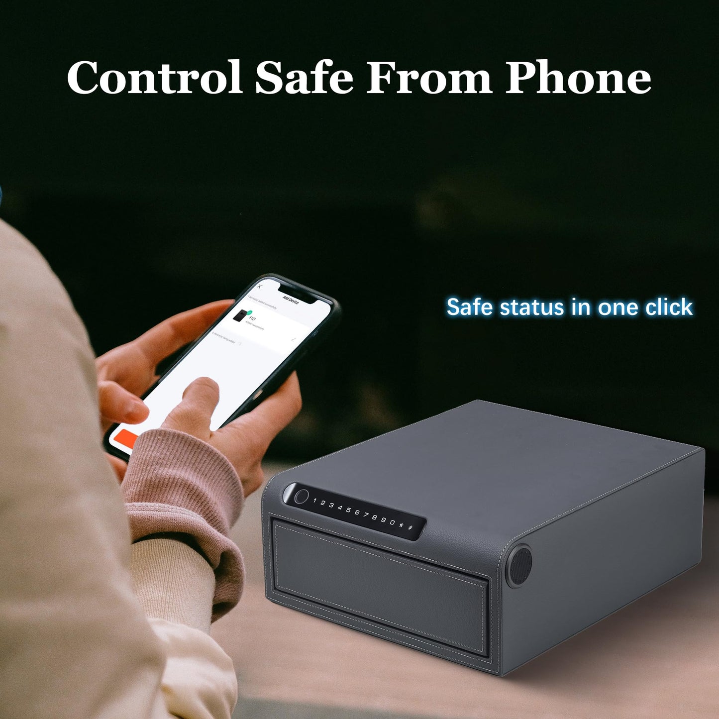 VALINIRT Jewelry Safe with Drawers，Biometric Fingerprint safe, Slide-Away Handgun Safe for Pistols, Leather Wrapped Jewelry Storage Safe, Digital Keypad & Quick-Access Drawer (Grey- 1 Drawer)