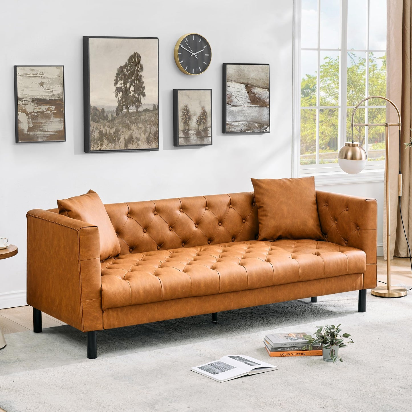 GarveeTech Modern Leather Sofa 81", Chesterfield Style 3 Seater Couch with Deep Seat, Hand-Tufted Button Quilting, Vintage Couch for Living Room, Apartment, Office