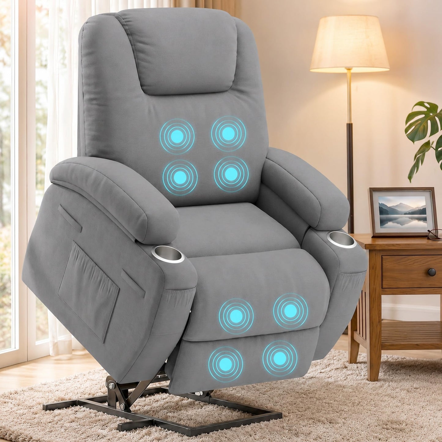 Flamaker Power Lift Chair Massage Recliner Chairs for Elderly - Ergonomic Design with Cup Holders & Side Pockets, Remote Control (Gray)