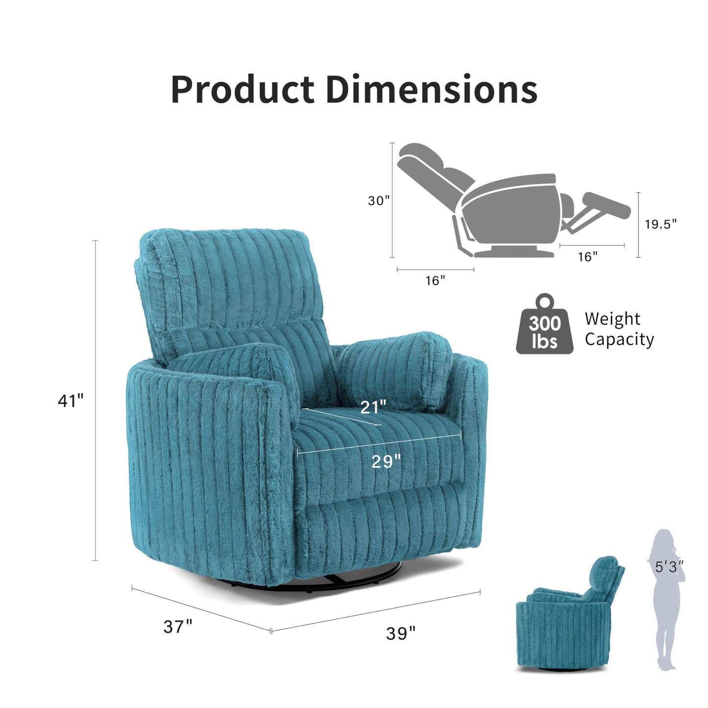 Furniture of America Vyrinor Modern Chenille Power 220° Swivel Recliner Chair with Pillows, Reclining Glider, Comfy Sofa, Wooden Comfortable Couch for Living Room, Nursery, Dark Teal Green