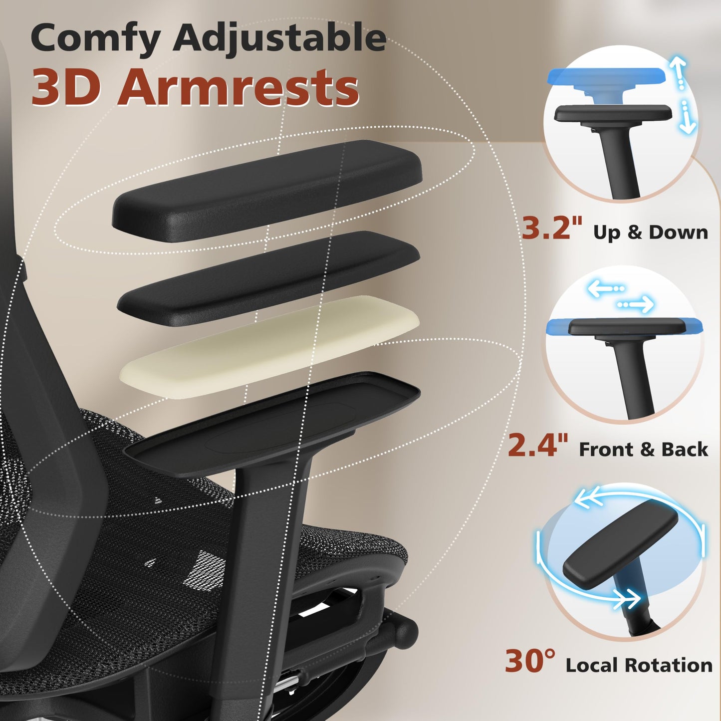 Ergonomic Office Chair with Footrest, Desk Chair Comfy with 3D Adjustable Lumbar Support & Arm & Headrest, 4 Gear 90°-135° Tilt, Wide Air Mesh Seat, Heavy Duty Class-4 Gas Lift, Computer Gaming Chair