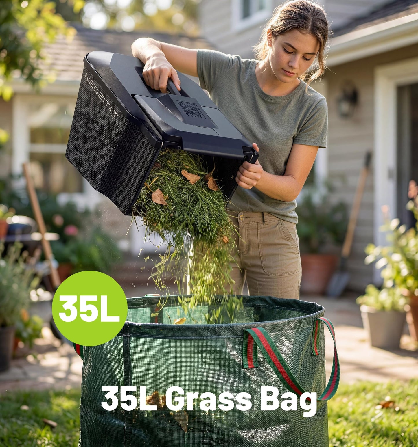 Neobitat 40V 14" Cordless Lawn Mower, Electric Lawn Mower with 2 x 5.0Ah Batteries & Charger, 2-in-1 Mulching & Bagging, 5-Position Height Push Mower for Small Yards