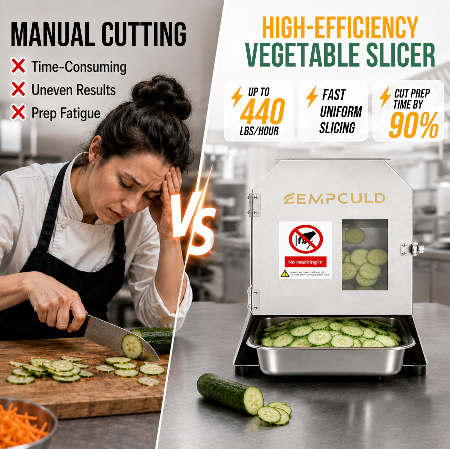 EMPCULD Electric Vegetable Slicer, 300W High-efficiency Automatic Fruit Slicer, 1-35mm Adjustable Thickness Vegetable Cutter for Home and Commercial Use, Track and Blade Rotation Speed Adjustable