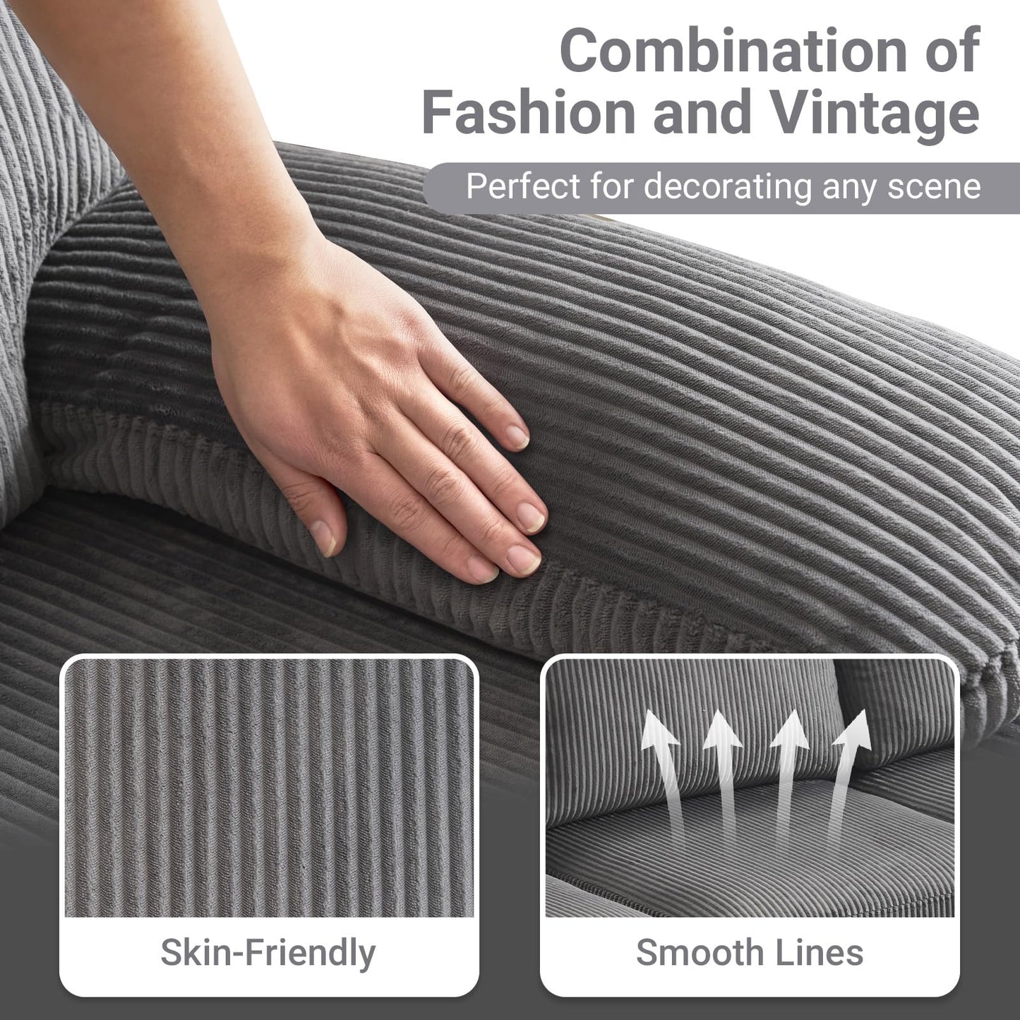 VINGLI 110" Sectional Couches for Living Room,U Shaped Couch with Double Chaise, 4-Seat Sofa Set with Corduroy Fabric for Home Furniture,Grey