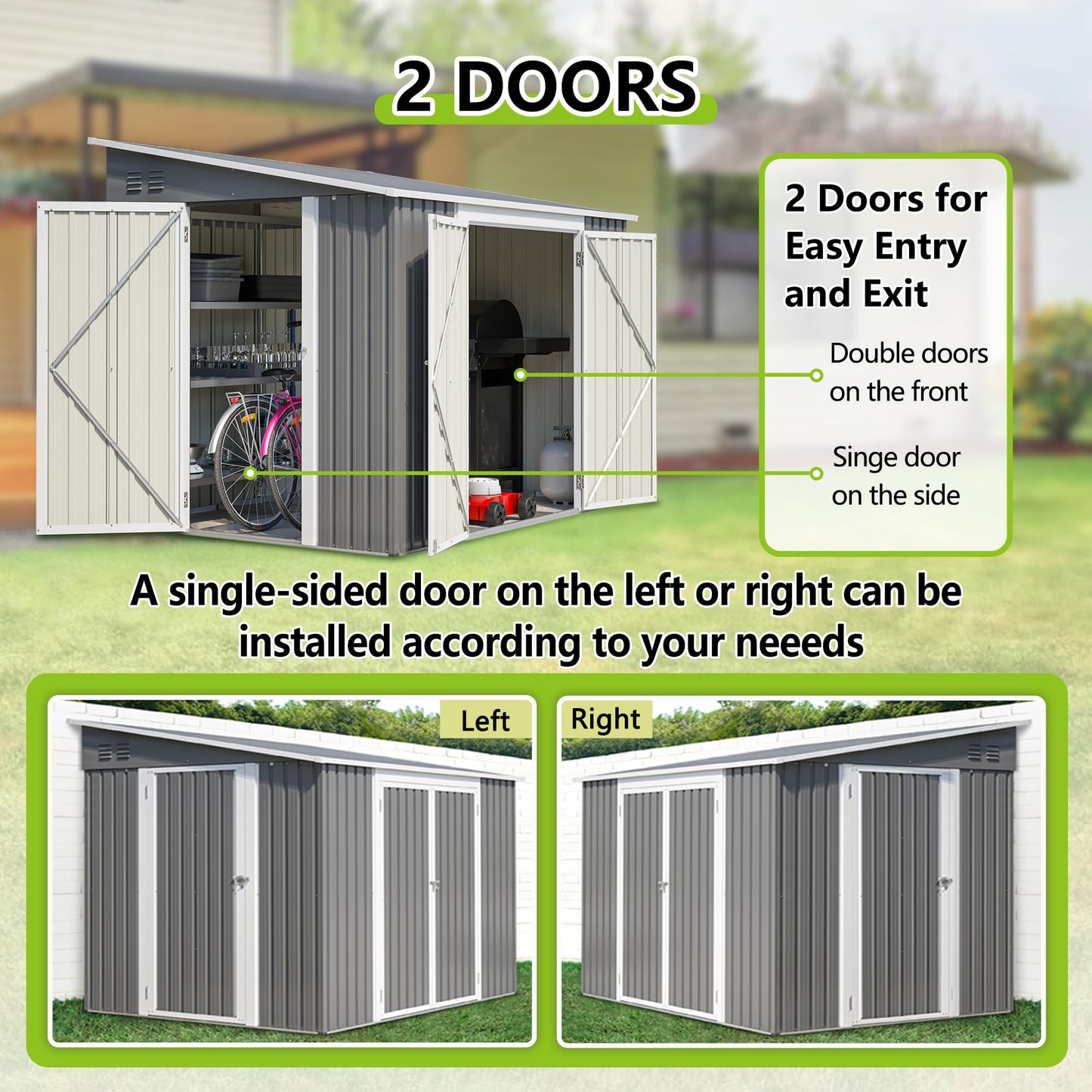 Jaxilyn 6x8FT Lean to Sheds Metal Outdoor Storage Shed with Floor Frame,Large Tool&Lawn Mower Shed with Two Lockable Doors for Garden Backyard Patio Storage,Outside Waterproof Storage Shed
