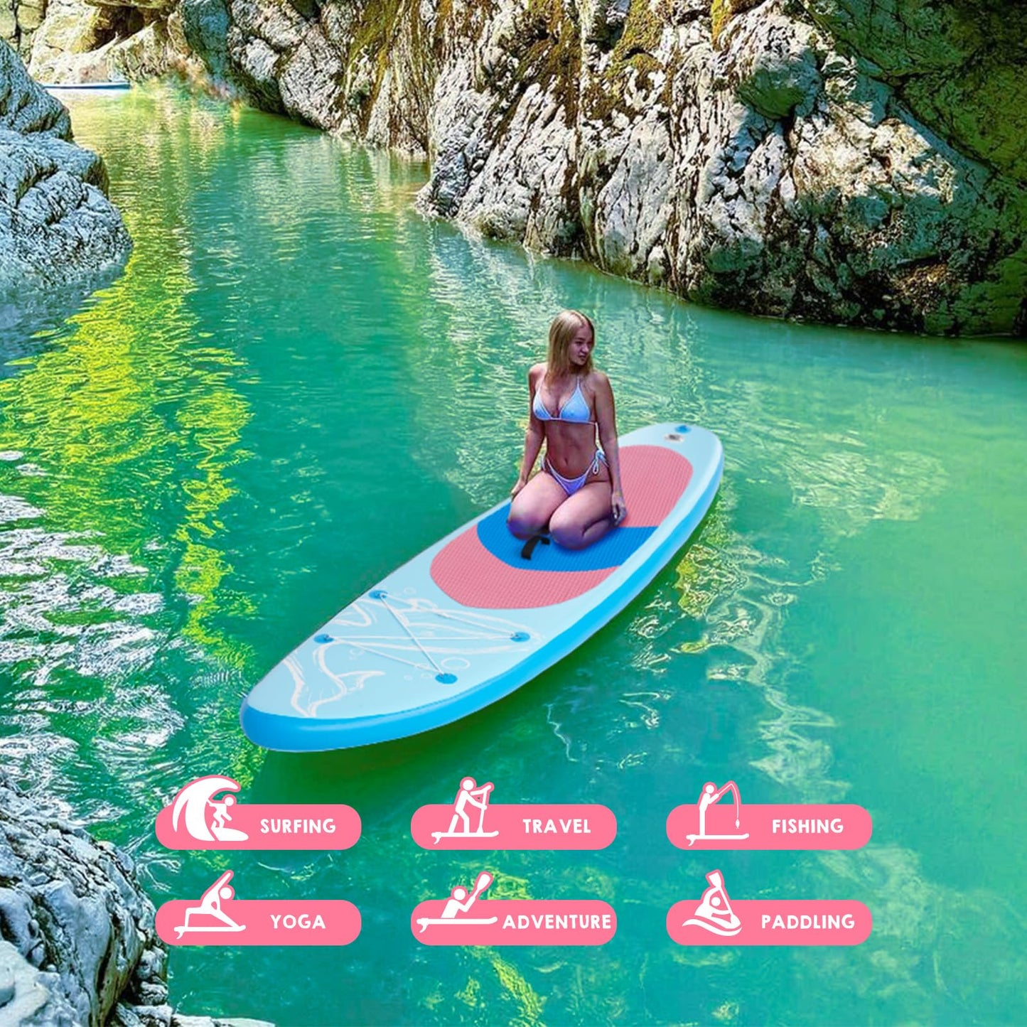 DAKUWAR Paddle Board 10'6''x33''x6'' Inflatable Stand Up Paddle Boards with SUP Accessories Ultra-Light Paddleboard Non-Slip Comfort Deck for Adults & Youth of All Skill Levels (Blue and Pink)