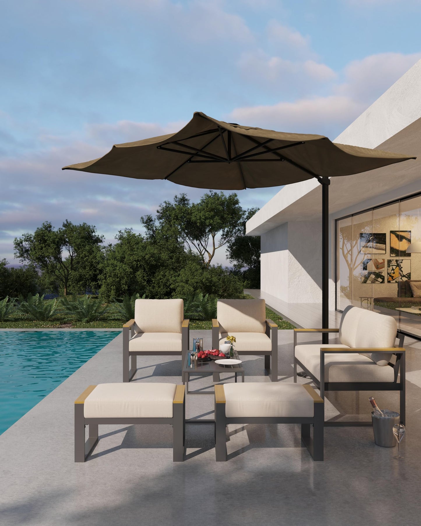IDEALHOUSE Aluminum Patio Furniture Armchair Set of 2, Metal Outdoor Chairs with Upgraded Cushions, All-Weather Outdoor Single Sofa for Balcony, Garden, Deck, Backyard, Beige