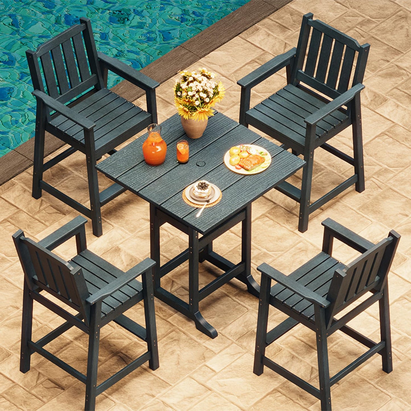 Garvee Outdoor Patio Bar Height Chair Set of 4, All-Weather HDPE Bar Height Barstools Widened Chair Set, Adirondack Chairs Set with Widened Armrests for Garden, Poolside, Bistro