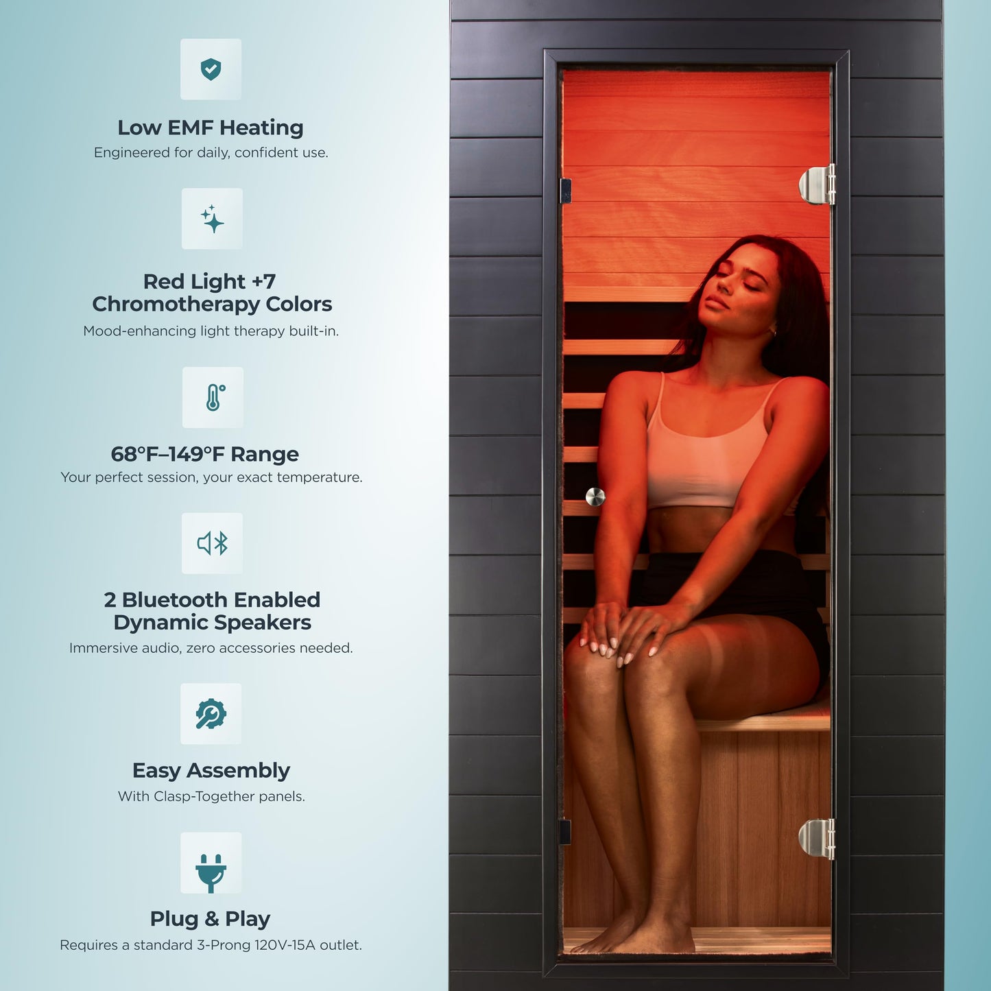 EZLIFE 1-Person Low EMF Infrared Solo Sauna with Red Light Up to 149°F Bluetooth Speakers, Interior Dimensions– 29.45”L × 31.81”W × 63.35”H