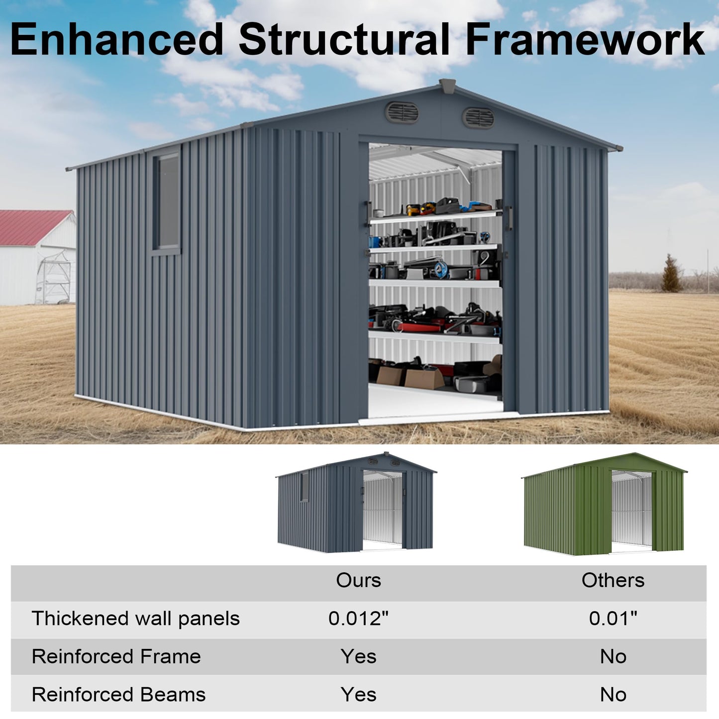 Zolyndo Outdoor Storage Shed 8x10 FT with Window - Metal Sheds & Outdoor Storage for Motorcycle, Bike, Garden Tool, Lawnmower - Backyard Tool Building with 1 Sliding Door, 4 Vents (Without Floor)