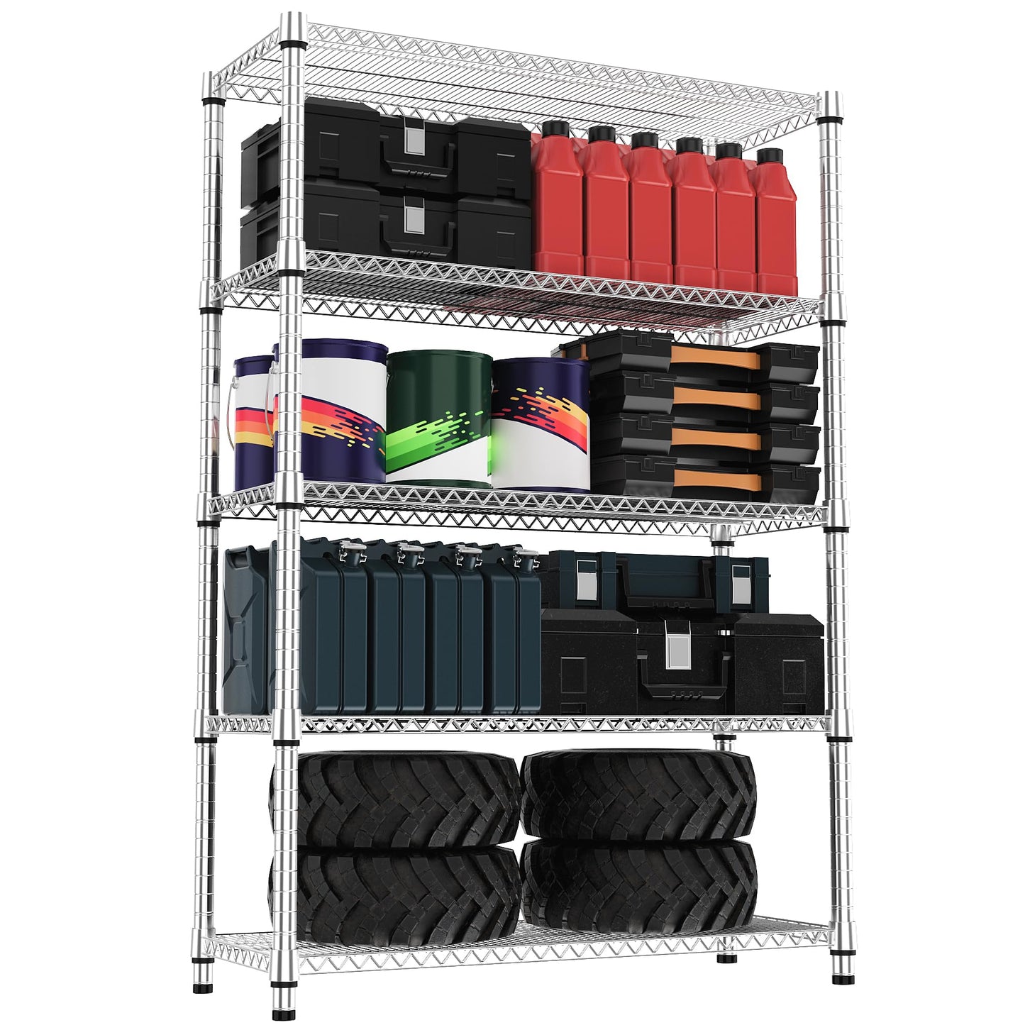 M MZG 5 Tiers Shelf Metal Storage Shelves 3300 lbs Steel Storage Shelving Utility Shelving Unit Steel Organizer Wire Rack for Home,Kitchen,Office,Garage Chrome 17.7" D x 47.2" W x 70.3" H