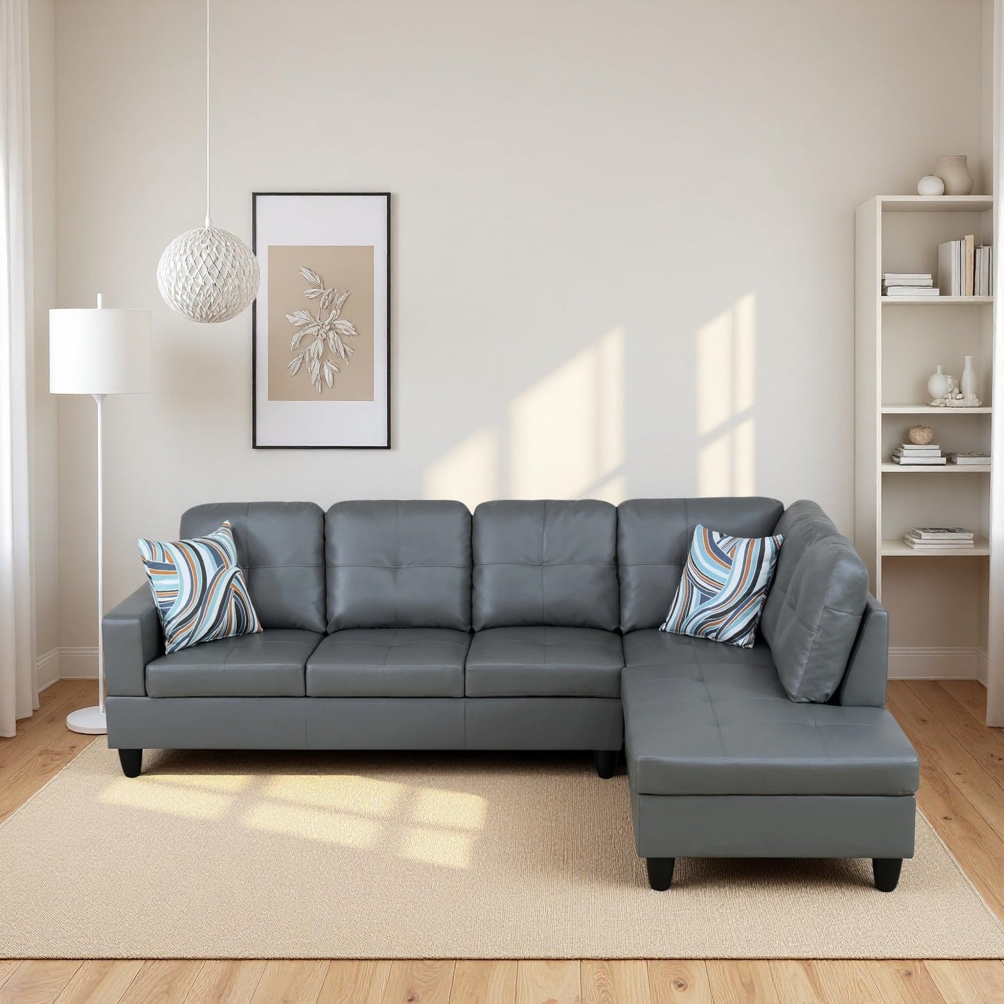 NicBex Leather 103.5" Sectional Couches for Living Room, 2-Piece L-Shaped Sectional Couch with Movable Lounge Chaise, Multi-Scene Use for Apartment & Office, Dark Grey