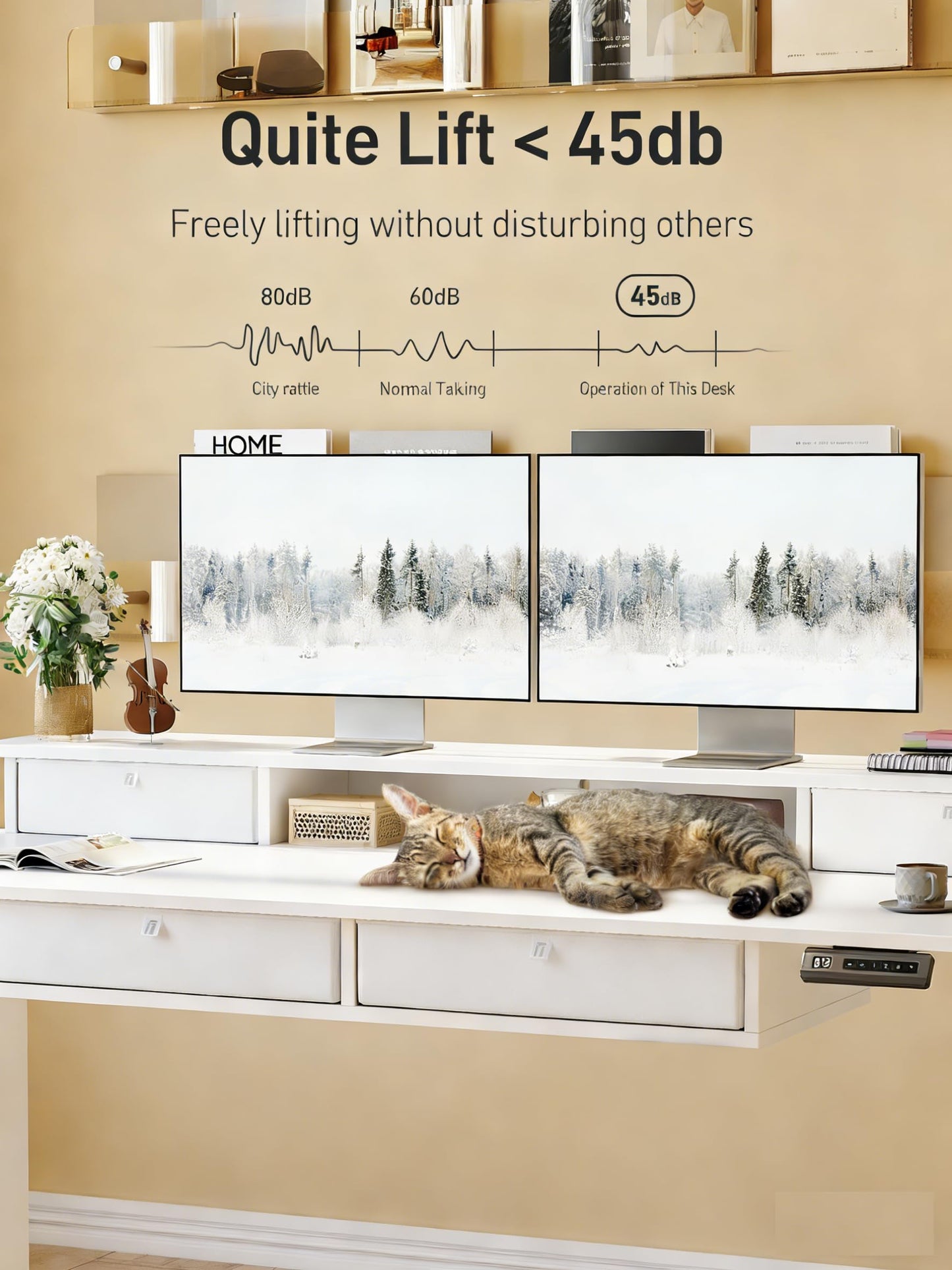 CubiCubi 60" x 30" Standing Desk with Drawers, Height Adjustable Electric Workstation, Computer Sit Stand Up Table with Large Storage Shelf 4 Drawers and 2 Hooks, White