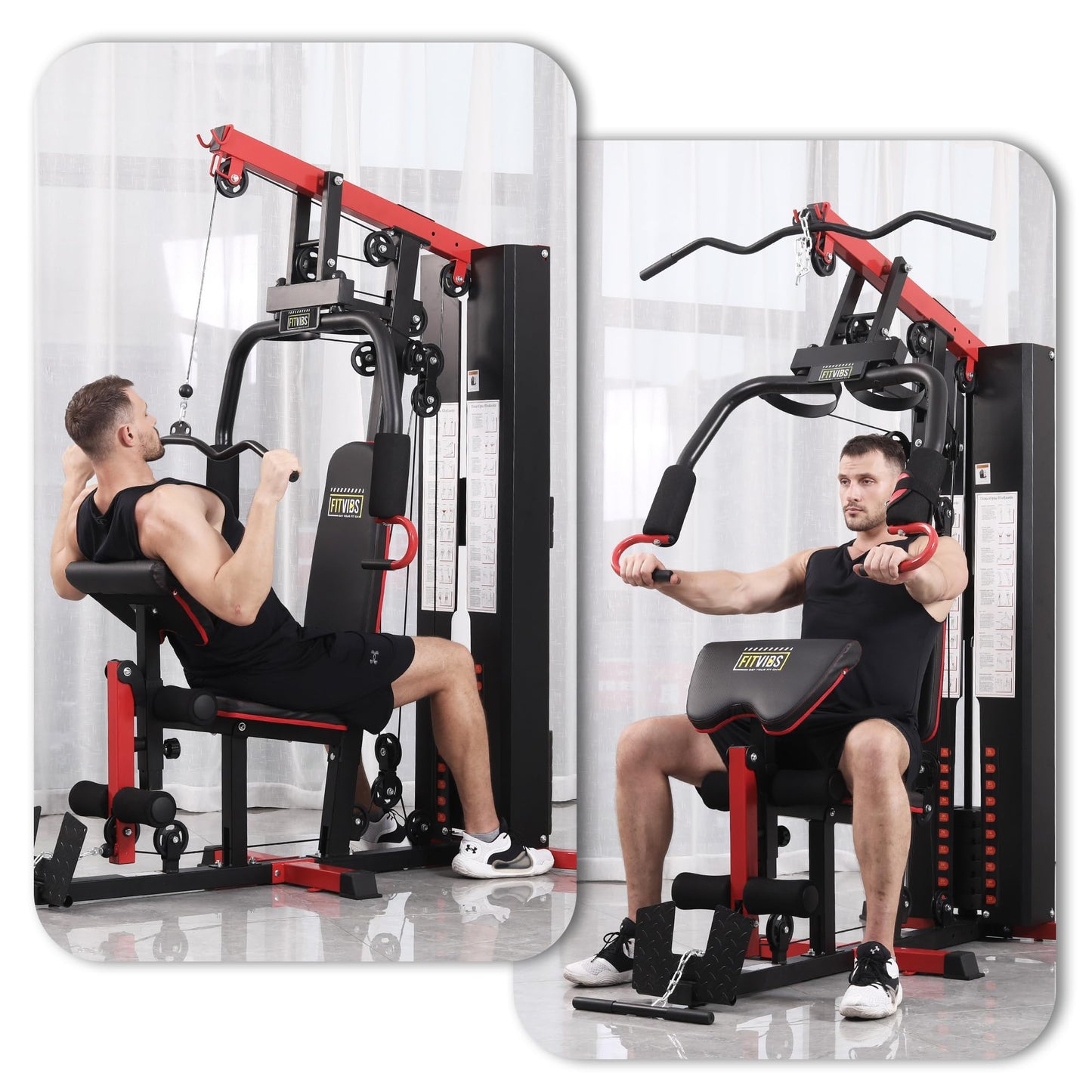 Fitvids Multifunctional Home Gym Equipment with 122.5 lbs Weight Stack, Full Body Workout Weight Machine, All in One Exercise Equipment with Pulley System for Home Gym Strength Training