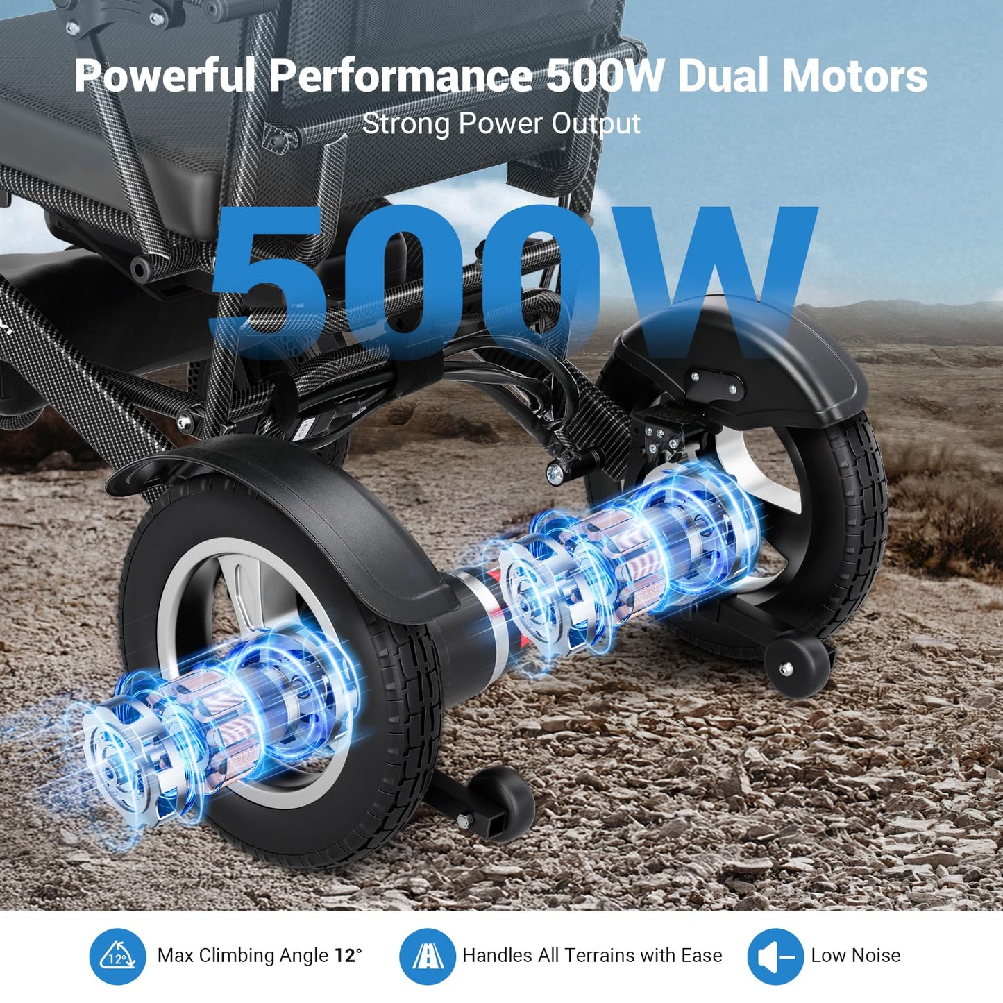 Foldable Electric Wheelchair with Durable Frame for Adults, Lightweight Motorized Power Wheelchair for Seniors with Electromagnetic Brake, Airline Approval, Black