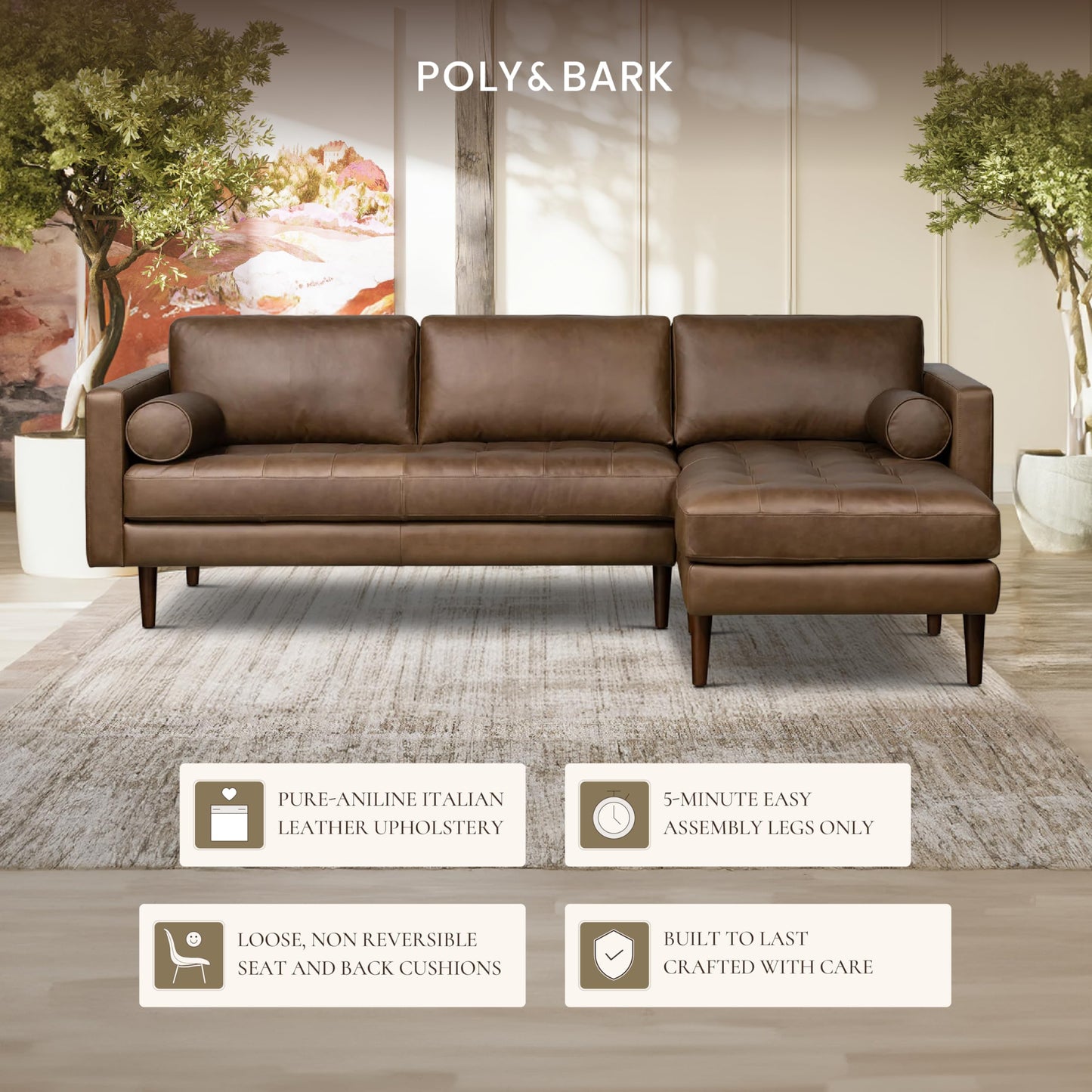 Poly & BARK Napa Right-Facing Sectional Sofa in Cocoa Brown
