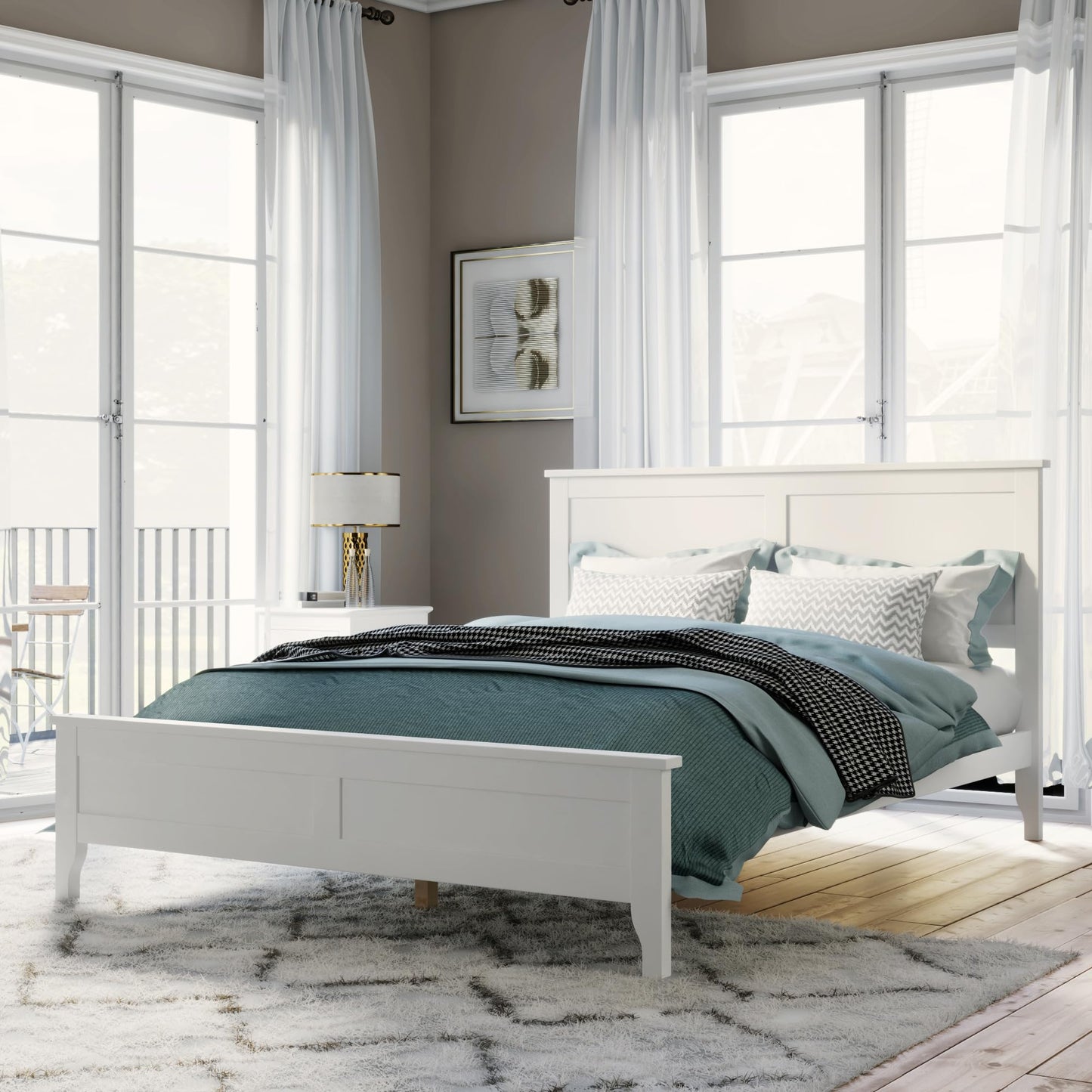 Ball & Cast Full Size Bed Frame, Solid Wood Platfrom Bed Frame Full with Headboard, Wood Slat Support, No Box Spring Needed, Easy Assembly,Noise Free,White