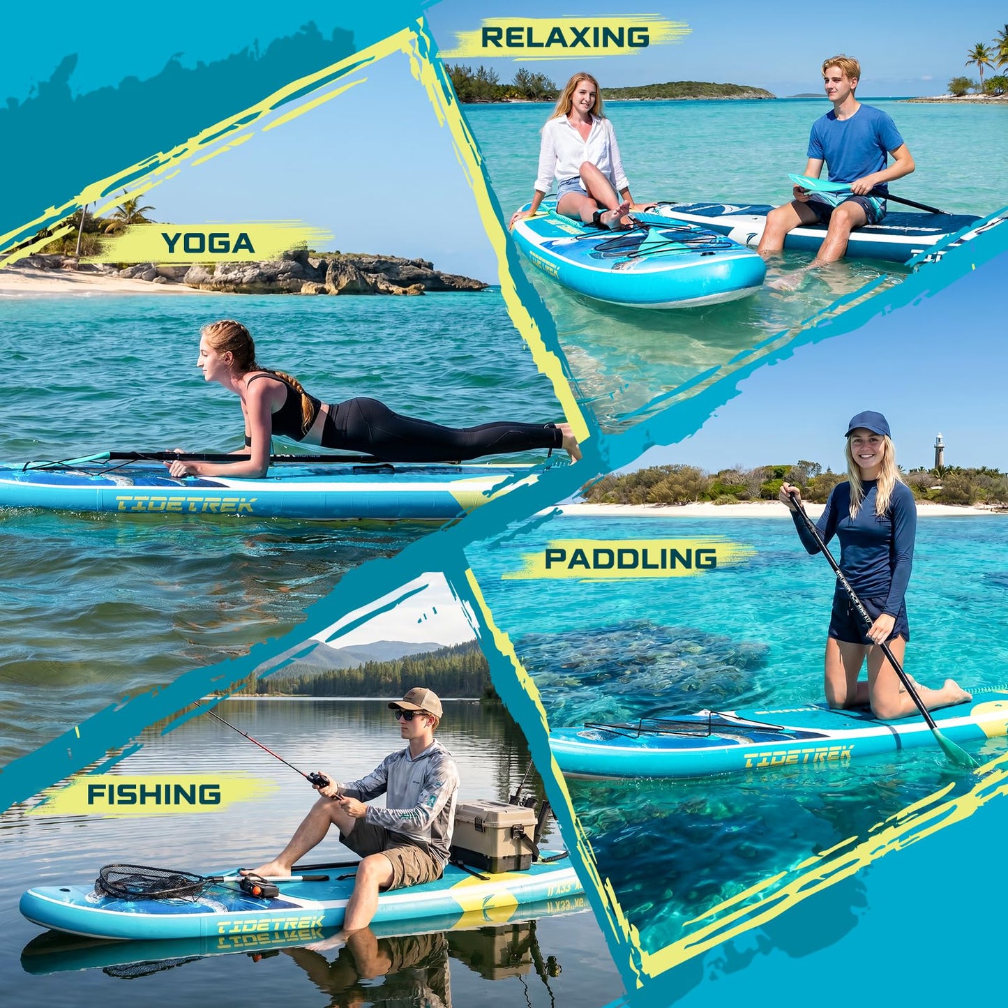 TIDETREK 11'/11'6" x 33"/34" x 6" Inflatable SUP Paddle Board – Extra-Wide, Stable Stand Up Paddle Board with Premium Full Accessory Set for Adults & Youth (Blue Turtle/Kayak Seat, 11'x33 x6)